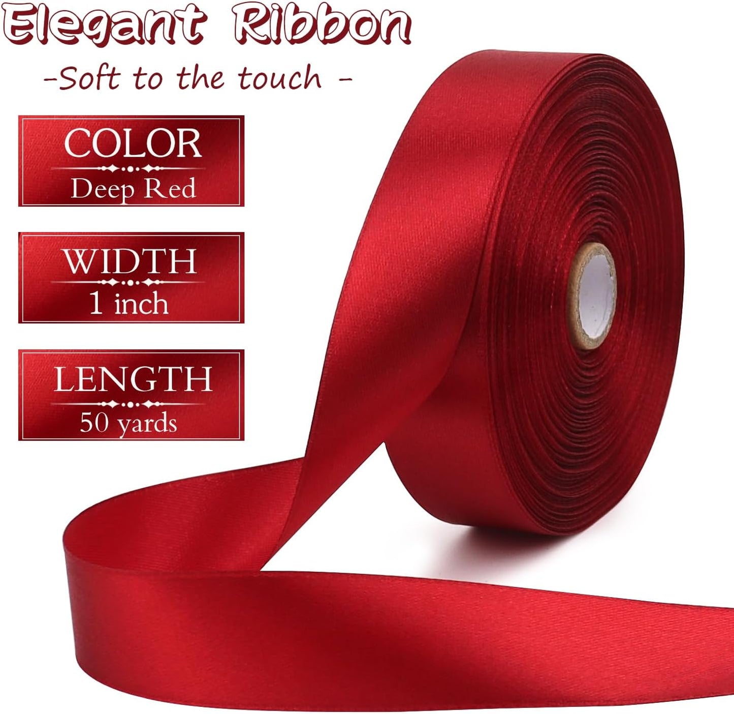 Deep red Solid Satin Ribbon 1 Inch 50 Yards Solid Polyester Fabric Ribbon for Gift Wrapping Wedding Christmas Baby Shower Birthday Party Decoration Handmade Immortal Flower Craft