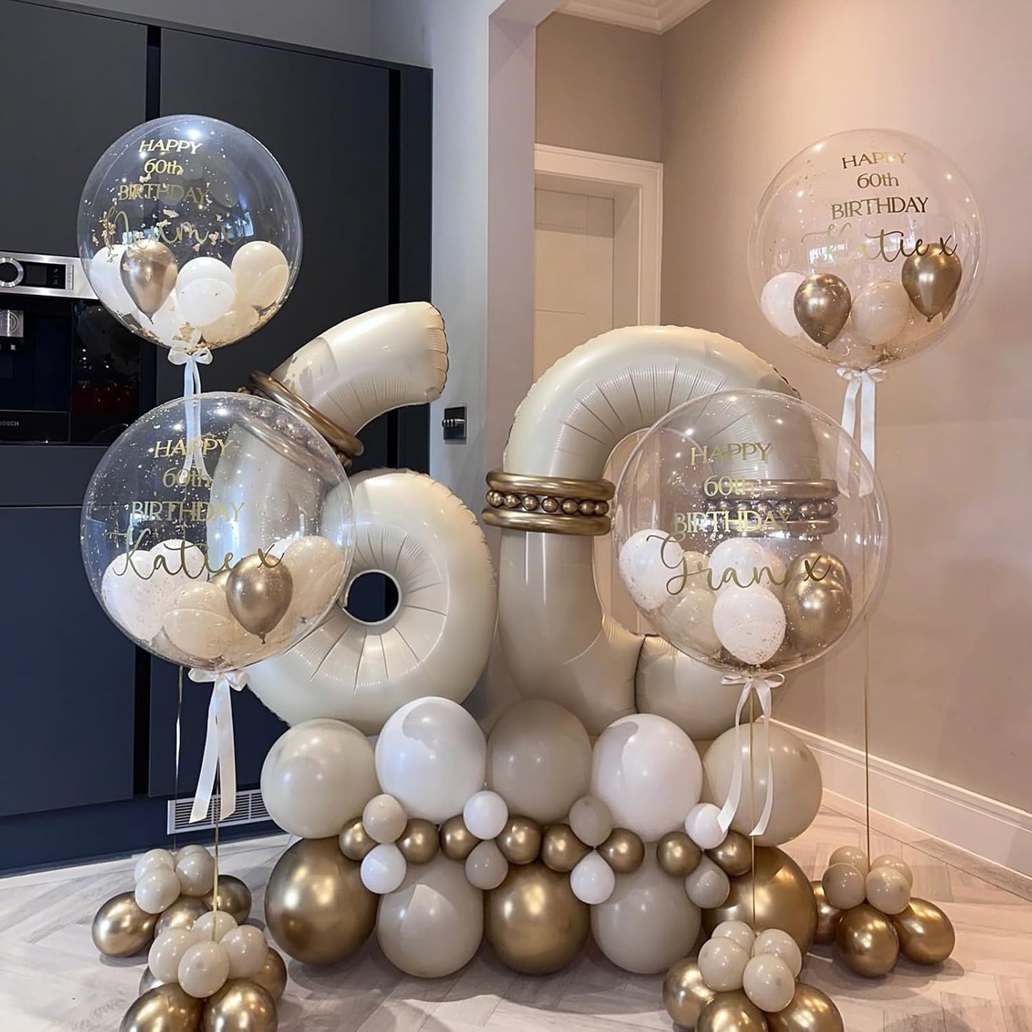 40 Inch Large Cream Numbers Balloons 0-9, Self Inflating White Sand Foil Number 0 Helium Balloon for Boy Girl, Big Beige Digit 0 Balloons for Women Men 30 40 50 60 70 80 100 Birthday Party Decoration