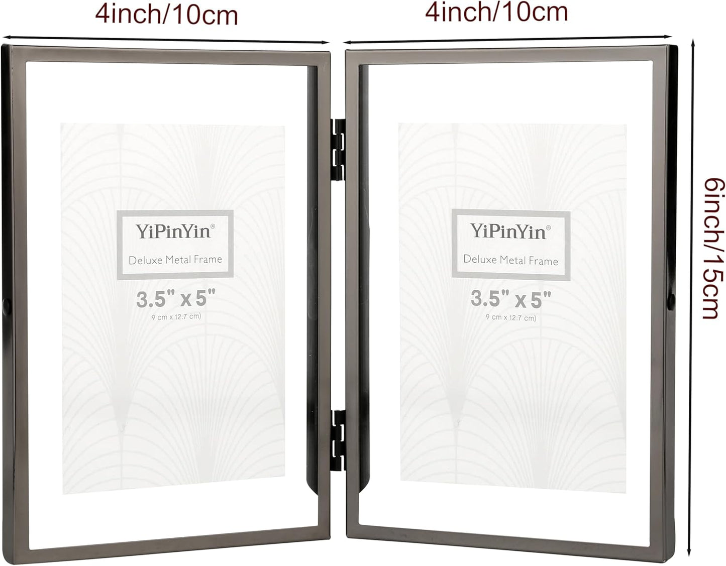 4x6'' Charcoal Black Double Floating Frame, for 2x3'', 3x5''. Black Plated Metal Frames For Tabletop/Shelf Photo Frame, Gift Choice for Wedding, Easter, Christmas,Birthady, Home or Office Decor.