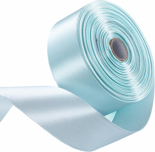 1-1/2" x 50 Yards Light Blue Satin Ribbon Single Faced Fabric Ribbons for Gift Wrapping, Crafting, Floral Arrangements, Flower Bouquet, Wedding, Home Decor