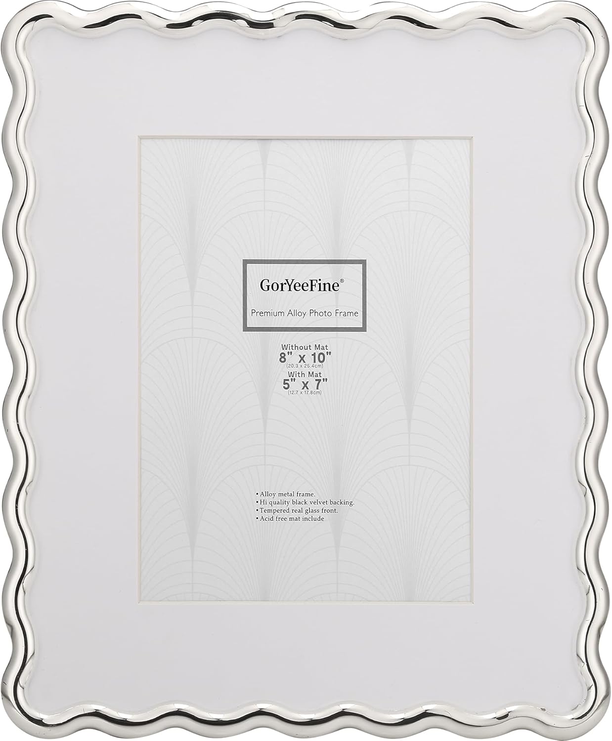 Silver 8x10'' Wave Design Photo Frame with Acid Free Mat for 5x7'',High-End Zinc Alloy Picture Frames with Velvet Back,Fashionable Style Silver frames 7x5''