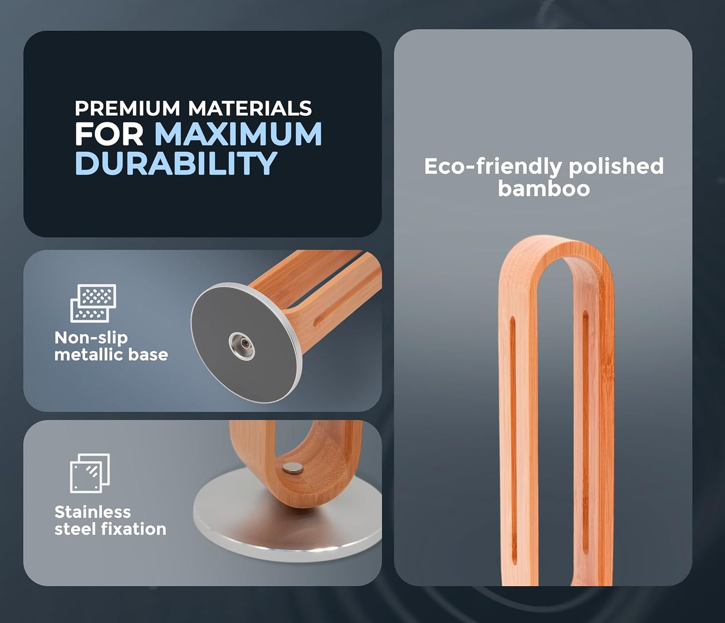 Headphone Stand for Desk – Premium & Minimalist Headset Holder with Round or Oval Base for Gaming, Office & Home (Bamboo, Oval)