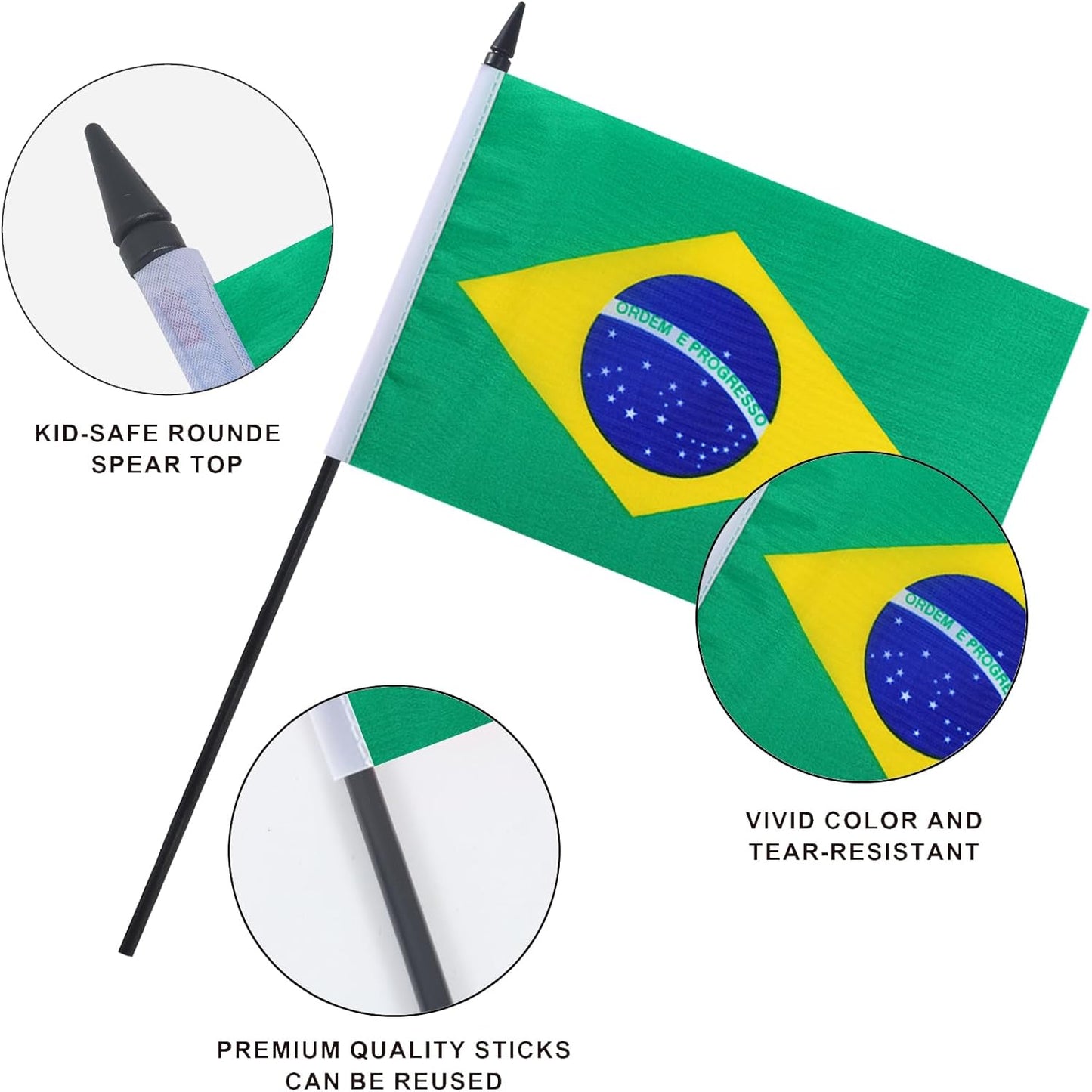 Brazil Desk Flag 12" Solid Pole Deluxe Set Brazilian Flags Banner Mini Small Brazil Office Table Flags with Black Stand Base Desktop Decorations(2Pack)