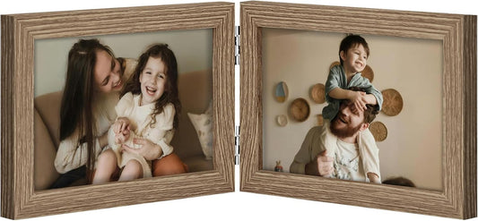 decorUhome Double 6x4 Picture Frame Horizontal, Engineered Wood Bifold Photo Frame with Plexiglass for Tabletop Display, 6x4, Oak