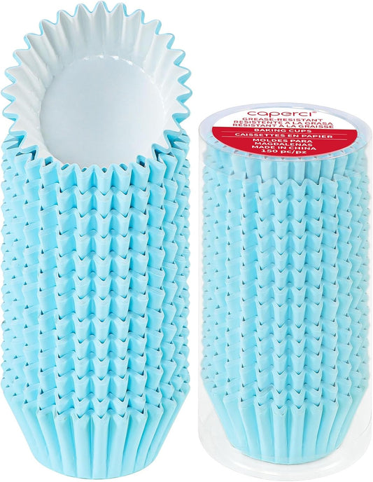 Caperci Grease-Resistant Standard Blue Cupcake Liners 150 Counts - Heavy Duty Paper Muffin Baking Cups, Odorless, No Muffin Pan Needed, Easily Peels (Light Blue)
