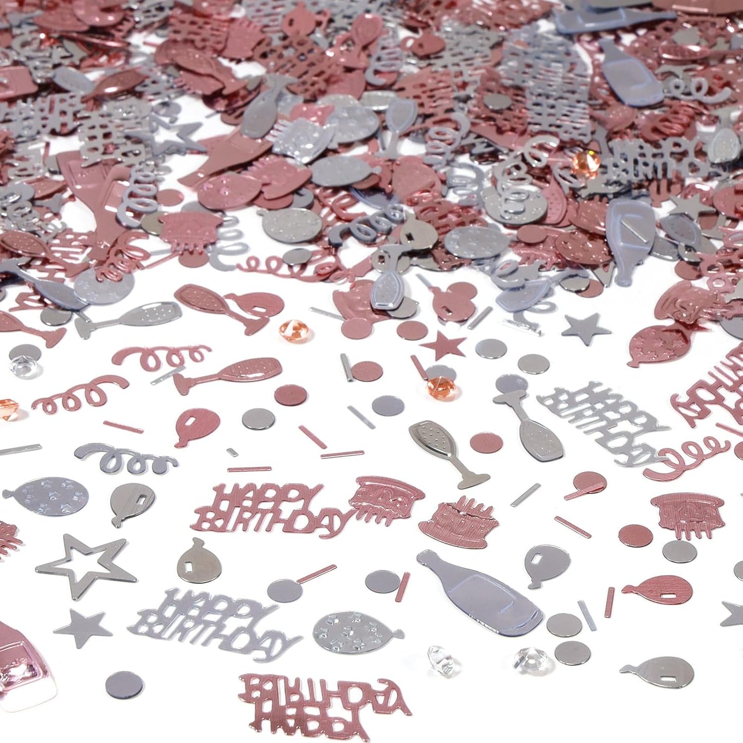 Rose Gold and Silver Happy Birthday Confetti, 3000 Pcs Birthday Cake Table Metallic Foil Confetti Party Table Decor for Party, Baby Shower, DIY Arts and Crafting