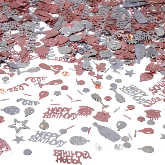 Rose Gold and Silver Happy Birthday Confetti, 3000 Pcs Birthday Cake Table Metallic Foil Confetti Party Table Decor for Party, Baby Shower, DIY Arts and Crafting