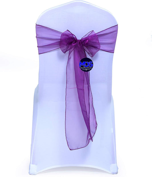 MDS Pack of 125 PCS Organza Chair Sashes Wider Dining Chair Bows Ribbon Tie Back for Wedding Party Birthday Bridal Shower Reception Event Banquet Home Chair Cover Decoration - Dark Purple