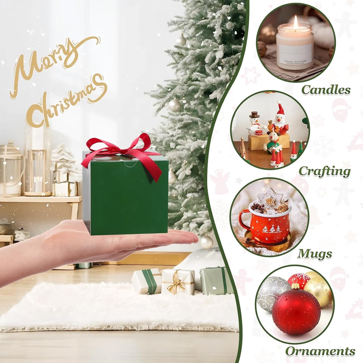 DOYIDE 60 Pcs Small Gift Boxes, 3x3x3 inches Kraft Paper Gift Box with Ribbons, Green Candy Boxes for Christmas Wedding Favors Baby Shower Bridal Shower Birthday Party