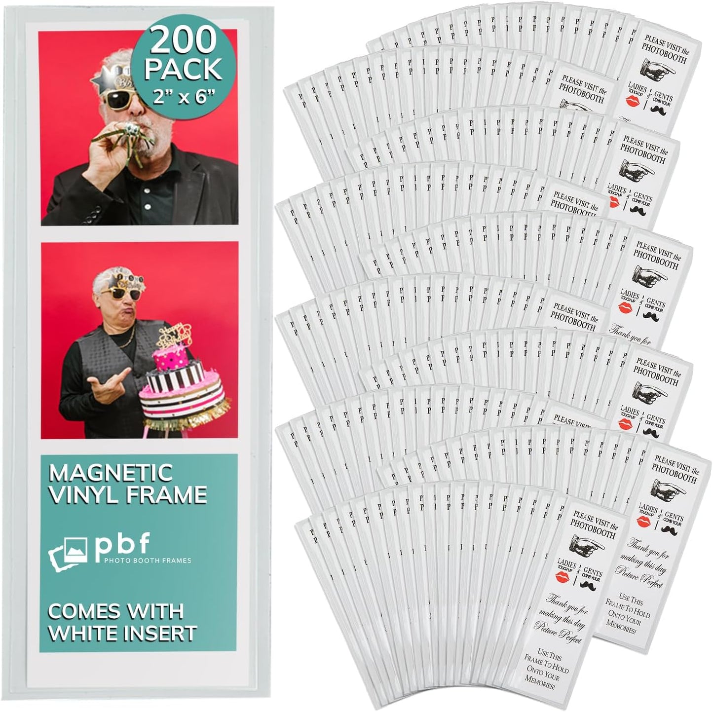 pbf PHOTO BOOTH FRAMES 2x6 Magnetic Picture Frames for Refrigerator | 2 x 6 Clear Magnetic Vinyl Frames for Photo Strips for Fridge (200-Pack)
