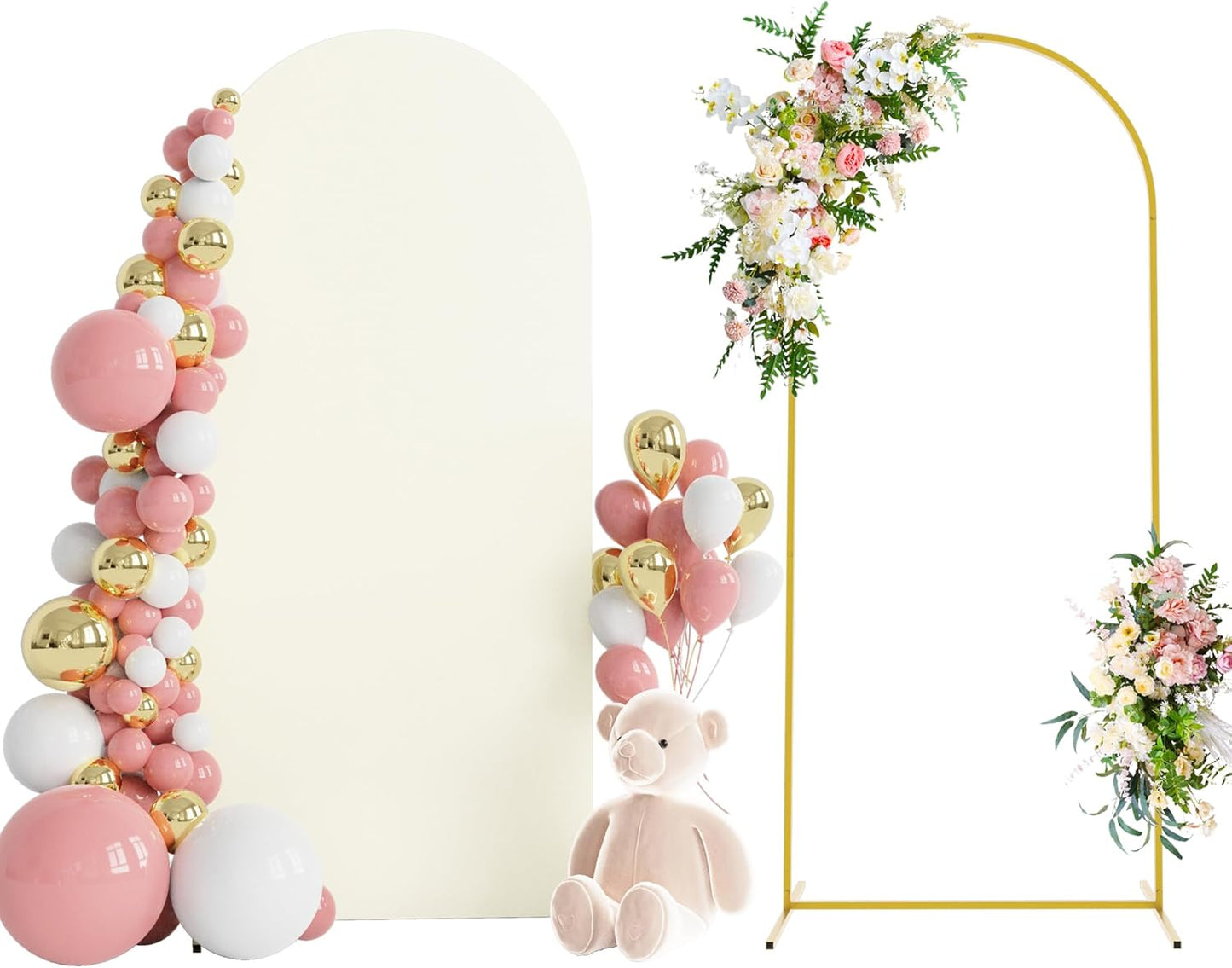 Wokceer 6 FT Wedding Arch Stand and Arch Cover, Metal Arch Backdrop Stand with Arch Stand Cover for Birthday Party Wedding Ceremony Bridal Baby Shower Event Decor, Ivory, DoorCover 0.8M-Ivory-K