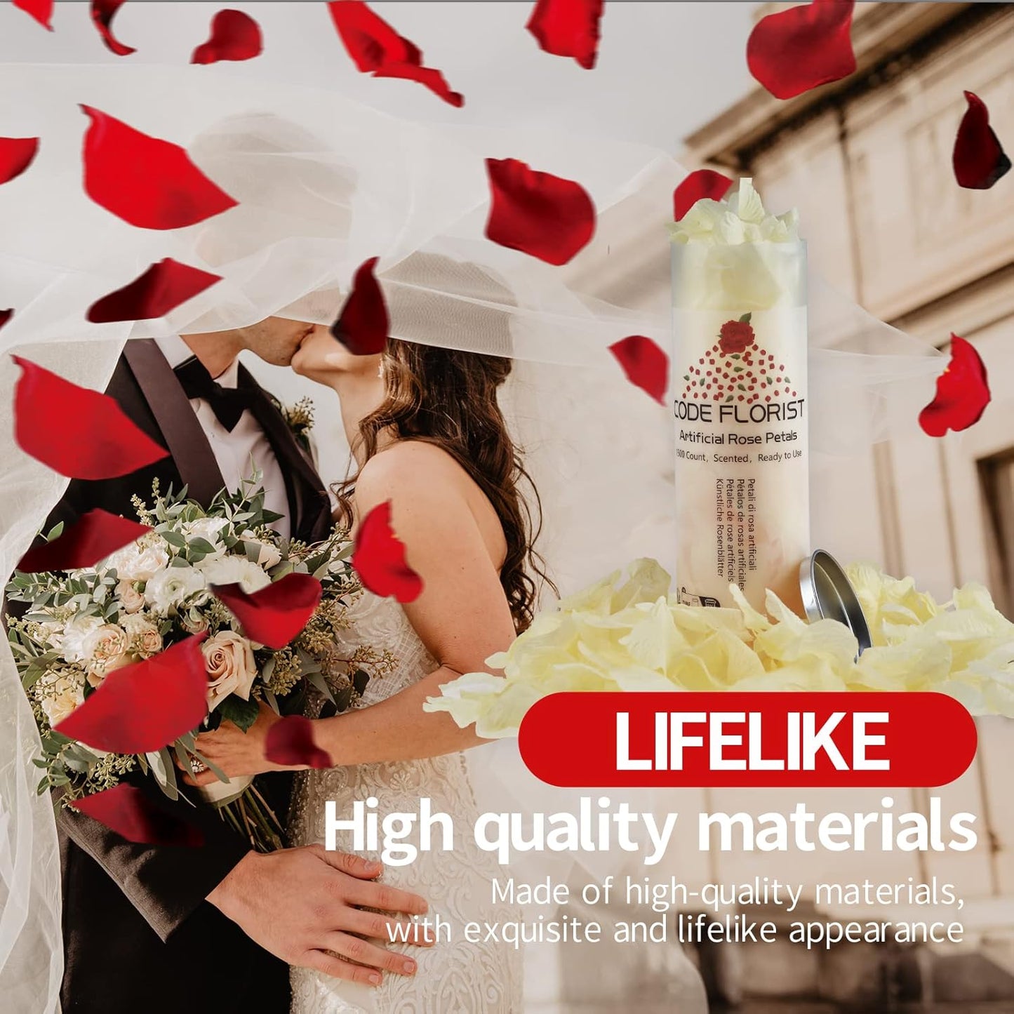 CODE FLORIST 1100 PCS Champagne Silk Rose Petals for Valentine's Day,Romantic Night,Wedding,Proposal Anniversary Flower Decorations(Separated,Scented)