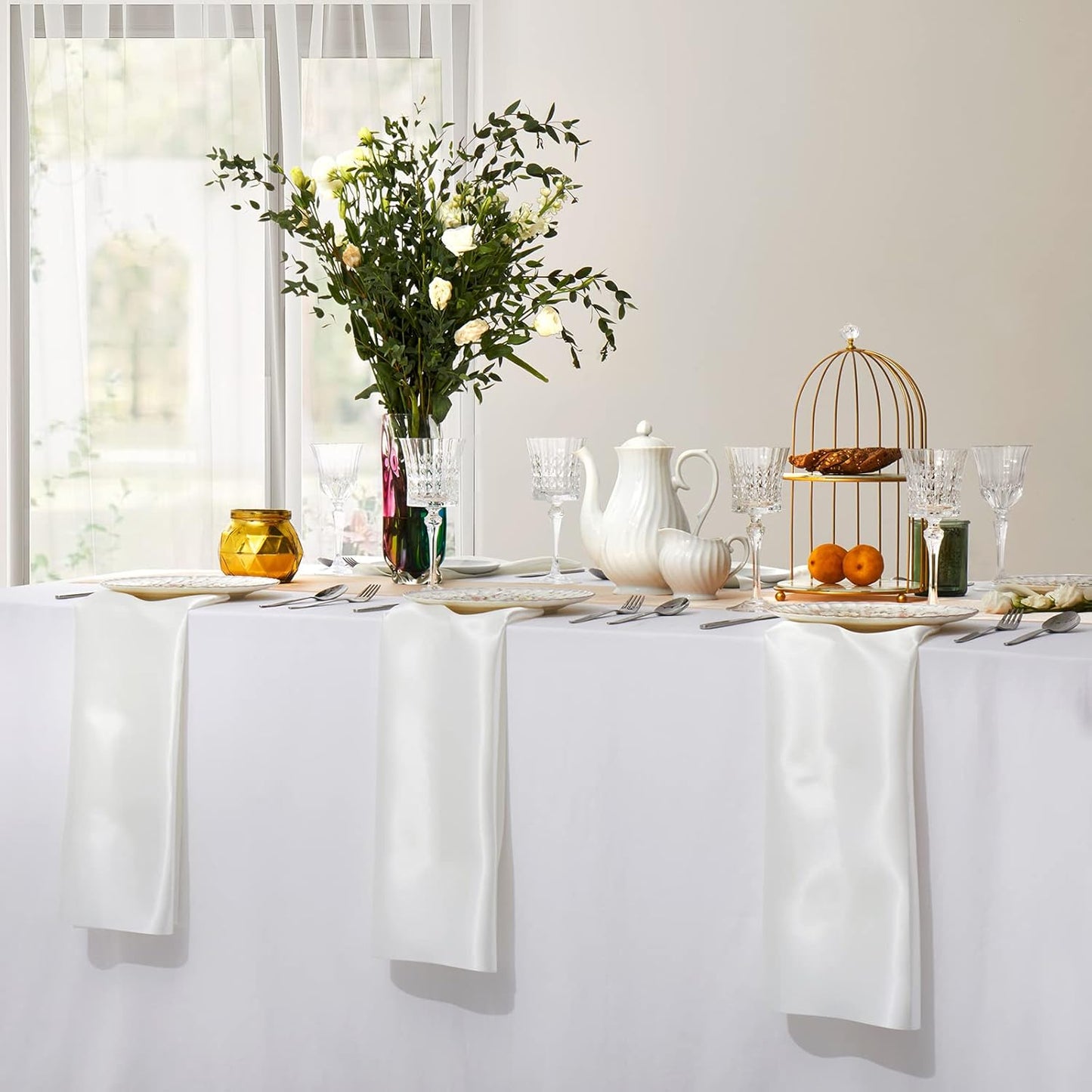 Horbaunal 30 Pack Ivory Satin Napkins 17 x 17 Inch, Square Soft Table Dinner Napkins, Silky Cloth Napkins Table Decoration for Weddings Banquets Parties