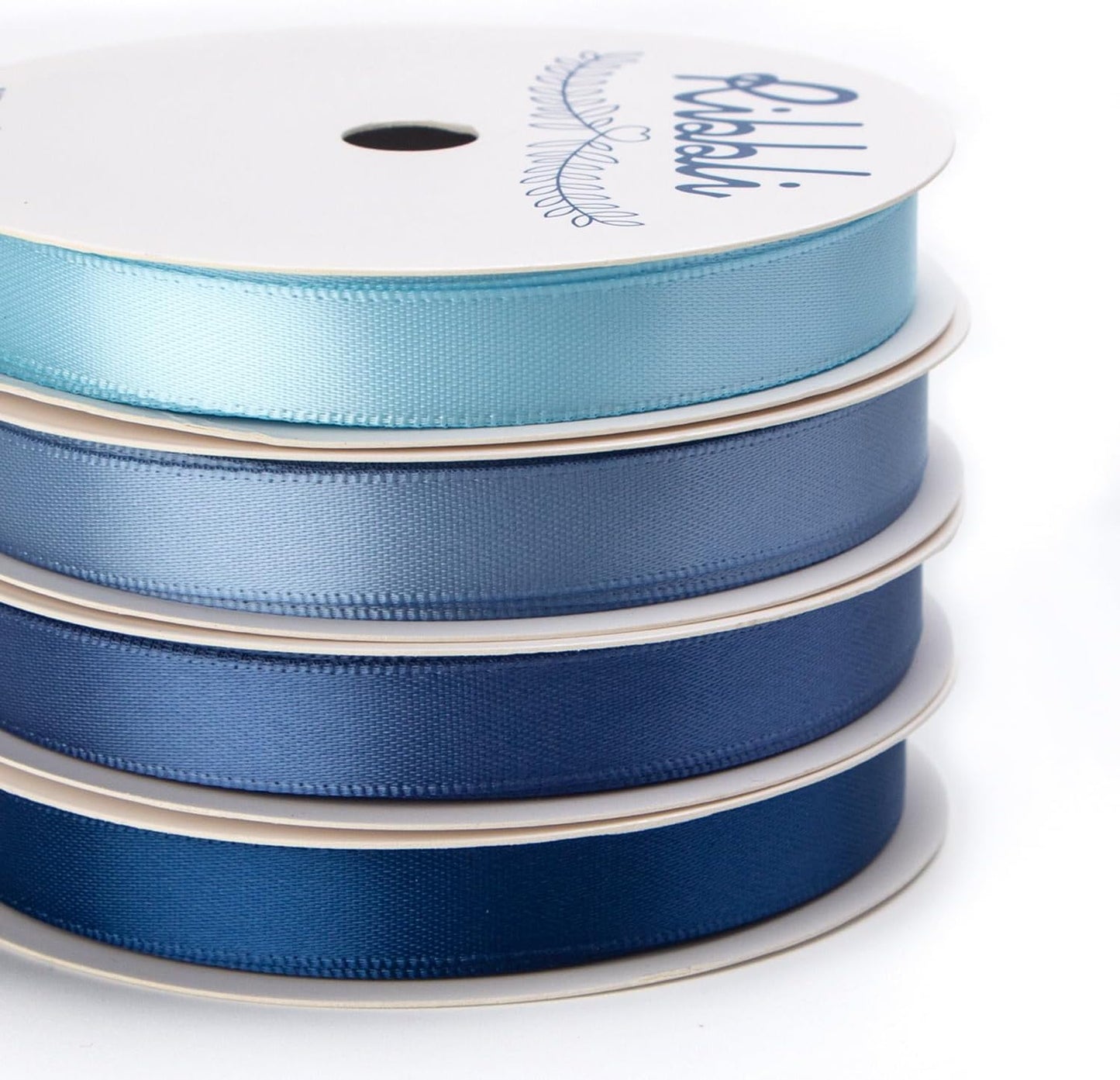 Ribbli Dusty Blue Satin Ribbon 3/8 Inch x 4 Rolls Total 40 Yards- Light Blue/Dusty Blue/Smoke Blue/Light Navy Ribbon for Wrapping and Craft