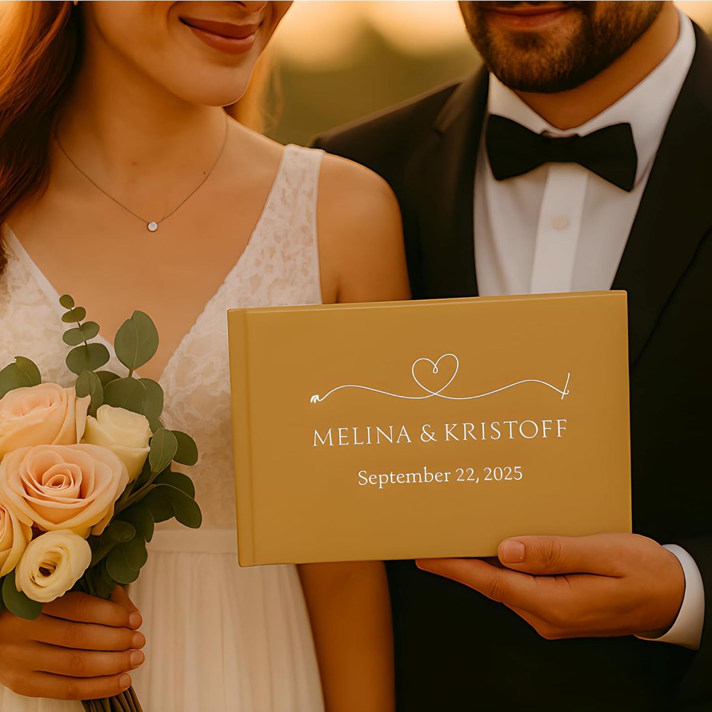 Wedding Guest Book – Personalized Polaroid Guest Book for Wedding Reception, Custom Sign In Photo Book with Blank Pages, Elegant Keepsake for Guests (Metallic Gold)