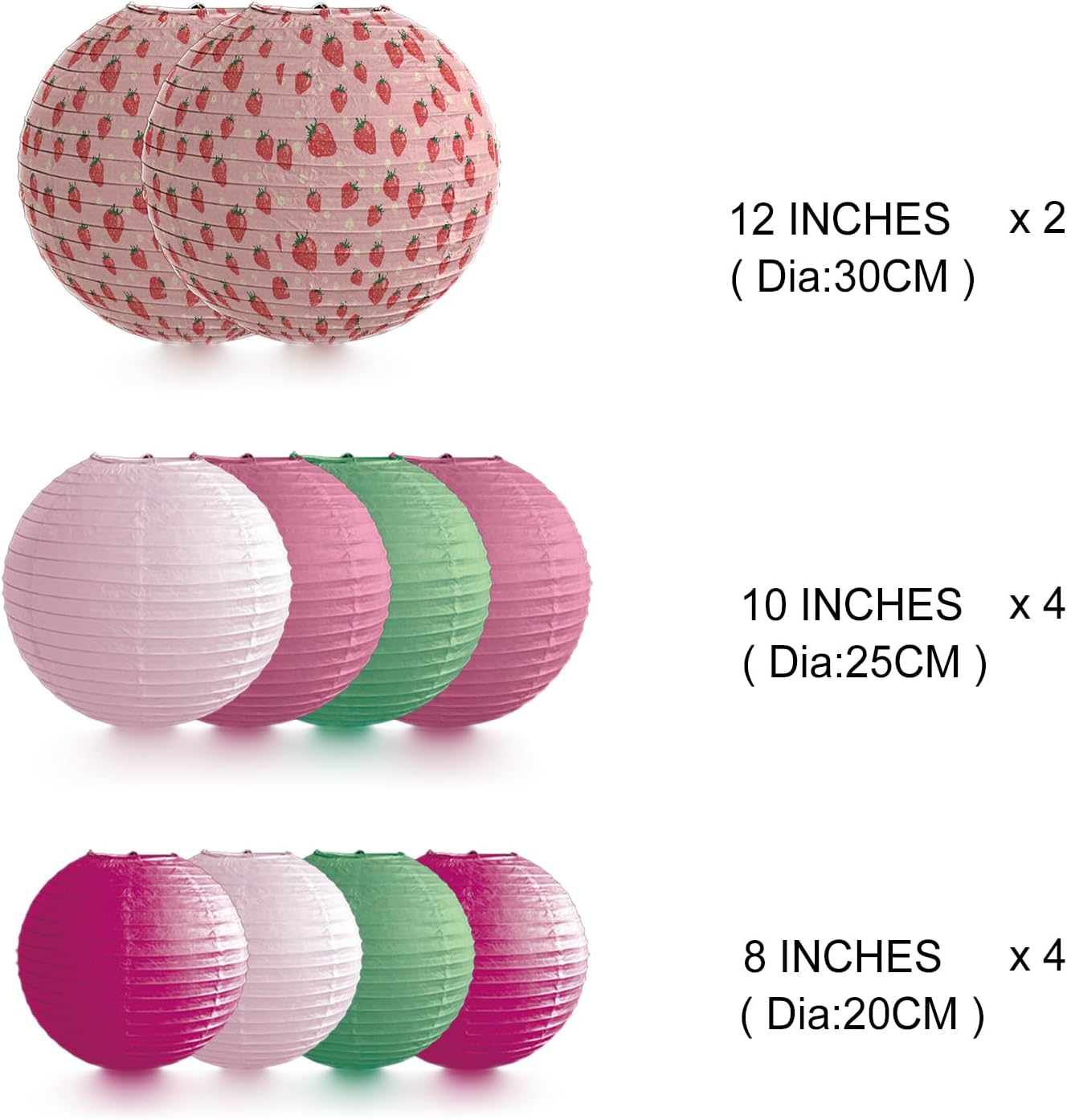 Paper Lanterns Pink Strawberry Girls Party Decor Hanging Chinese Lantern 12+10+8 inch Bohemian Decorations Baby Shower Ceilling Decor and Party Gift