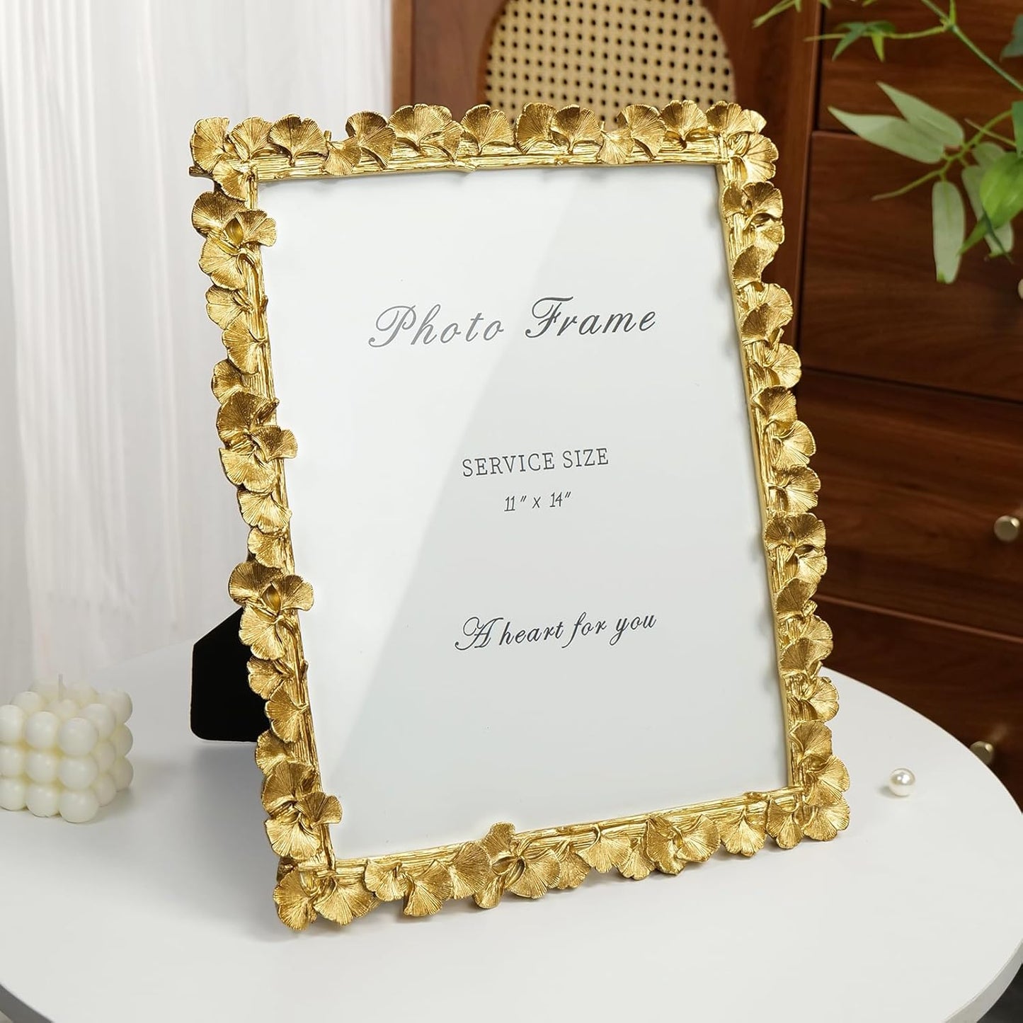 Cuspin 11x14 Picture Frame Vintage Gold Frames, Ornate Leaf Textured Hand-Crafted Resin with Glass Front, Gold Picture Frames for Tabletop Display, Retro Design Home Decor