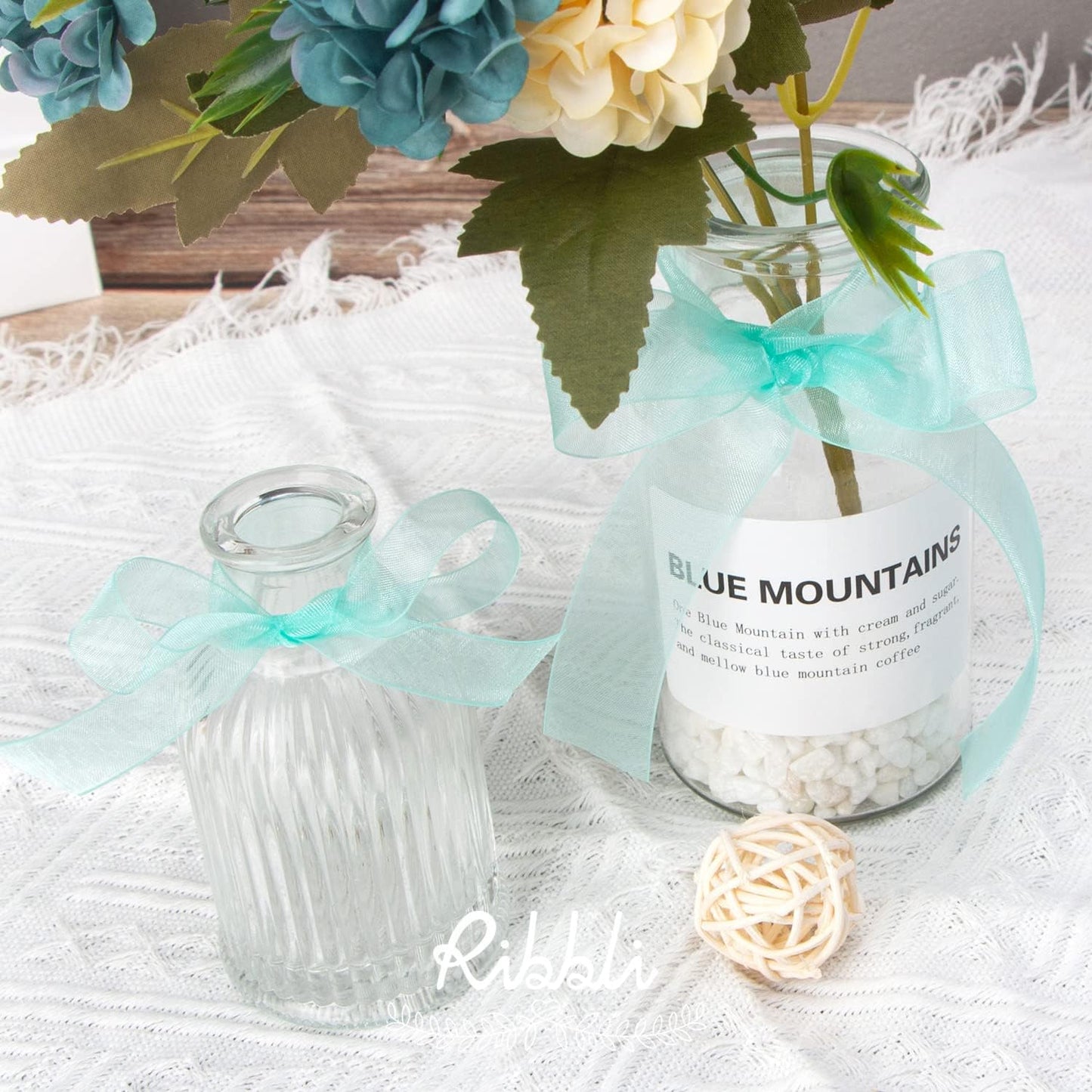 Ribbli Aqua Blue Organza Ribbon,1 Inches x Continuous 50 Yard, Blue Sheer Ribbon for Gift Wrapping,Cookie Wrapping,Wedding Decoration,All Crafting and Sewing