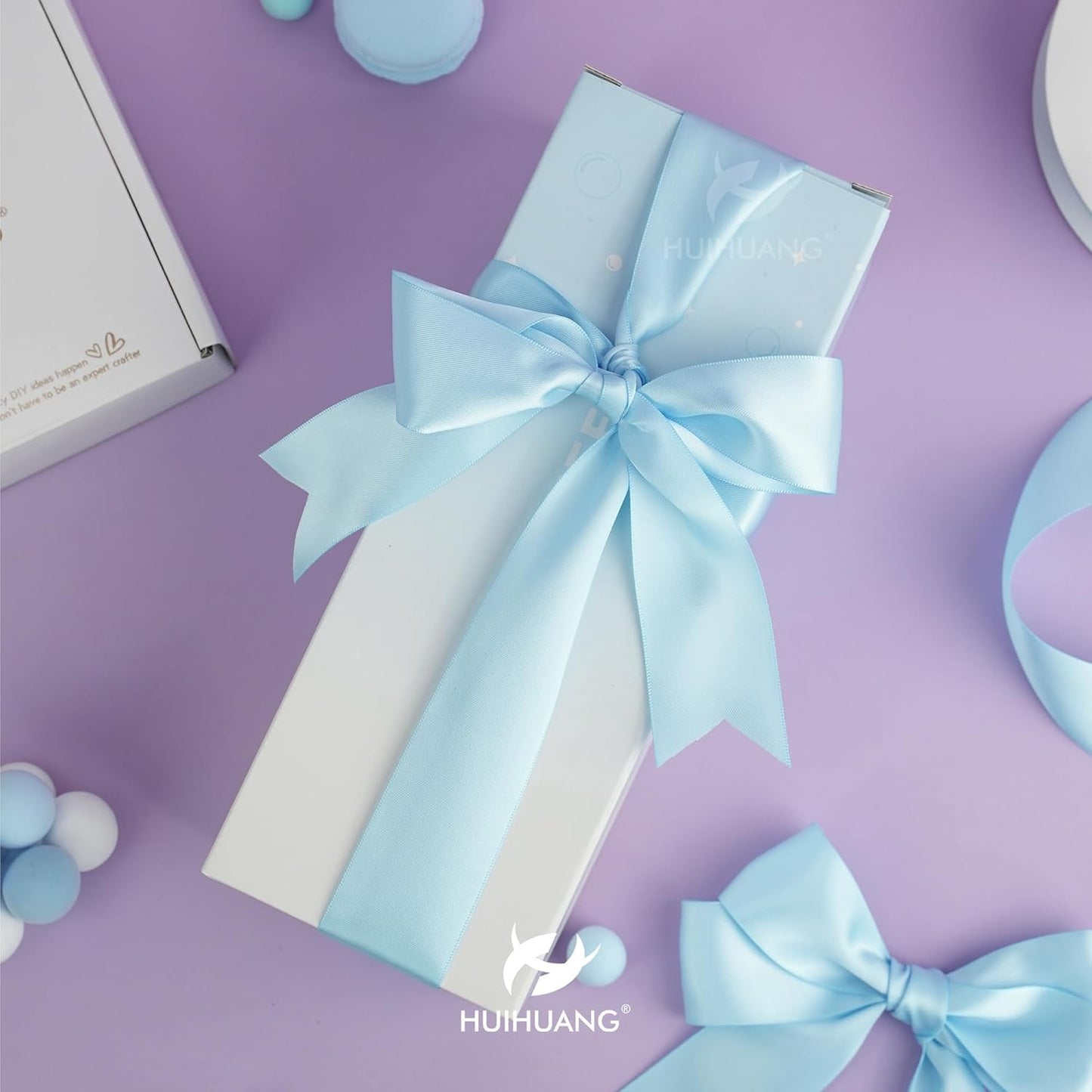 HUIHUANG Baby Blue Satin Ribbon - 1.5 inch Double-Faced, 50 Yards for Gift Wrapping, Flower Bouquets, Invitations, Baby Showers & Bows