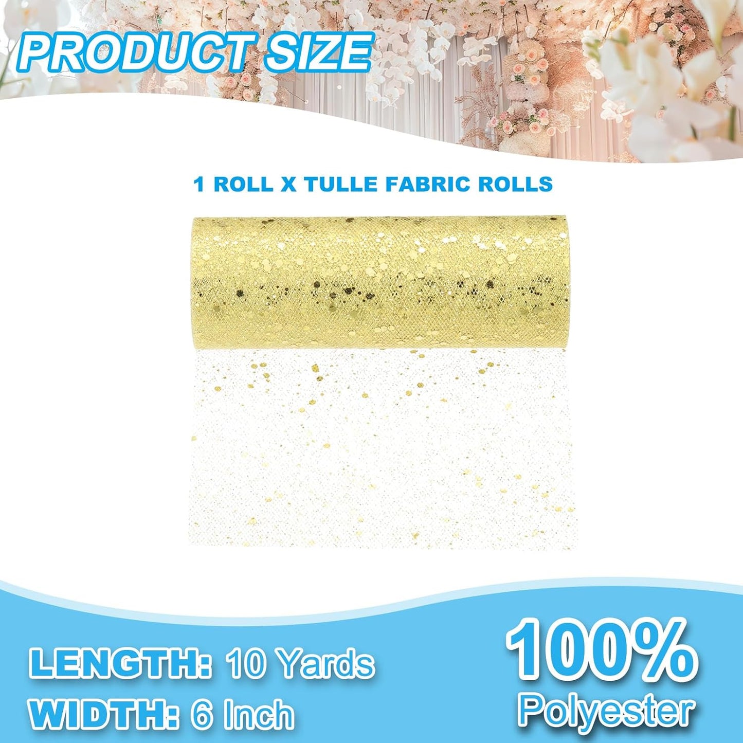 PATIKIL Tulle Fabric Rolls, 6 Inch by 10 Yards Fabric Spool Tulle Sparkling Ribbon Netting Sequin for DIY Tutu Skirts Crafts Wedding Party Decorations, Light Yellow
