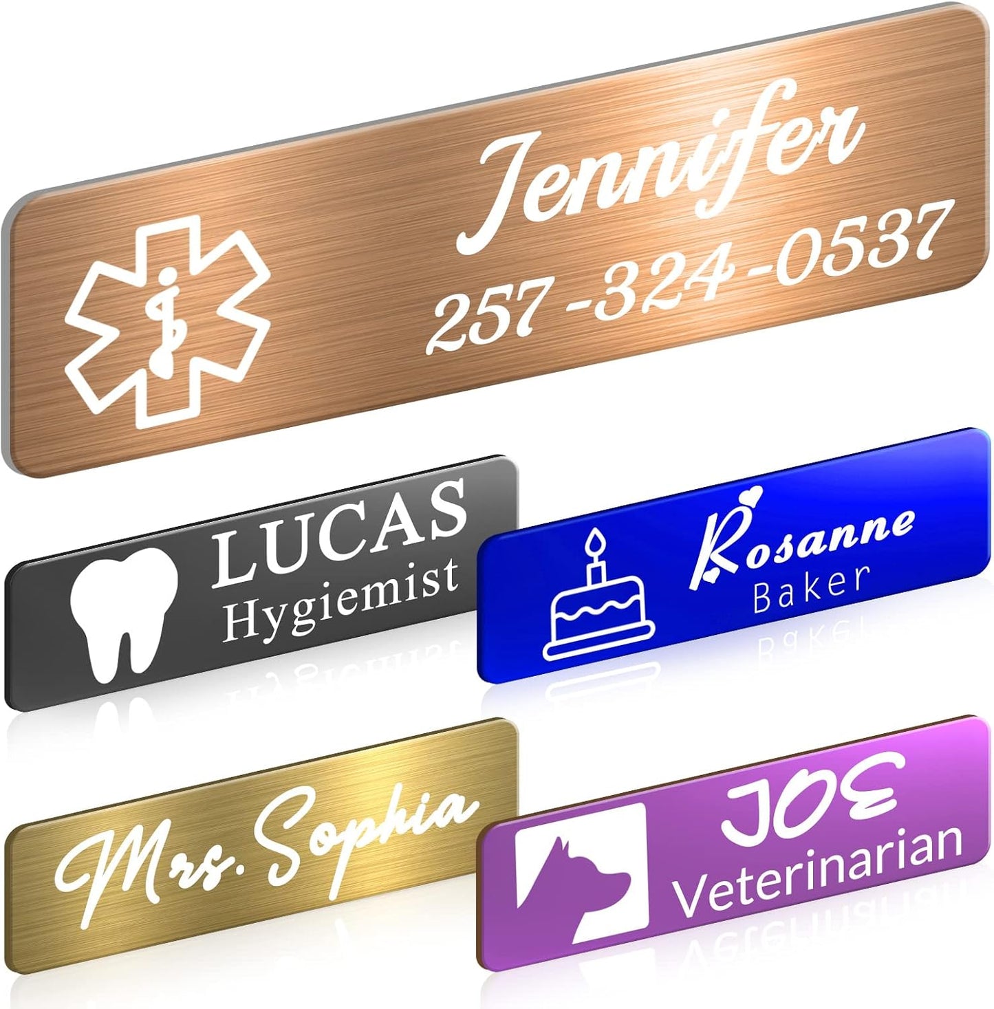 Custom Engrave Name Tag Badges Personalized Magnetic Name Badges with Logo Customize Metal ID Work Tags with Pin Backing Name Tag for Nurses Uniforms Employees Staff