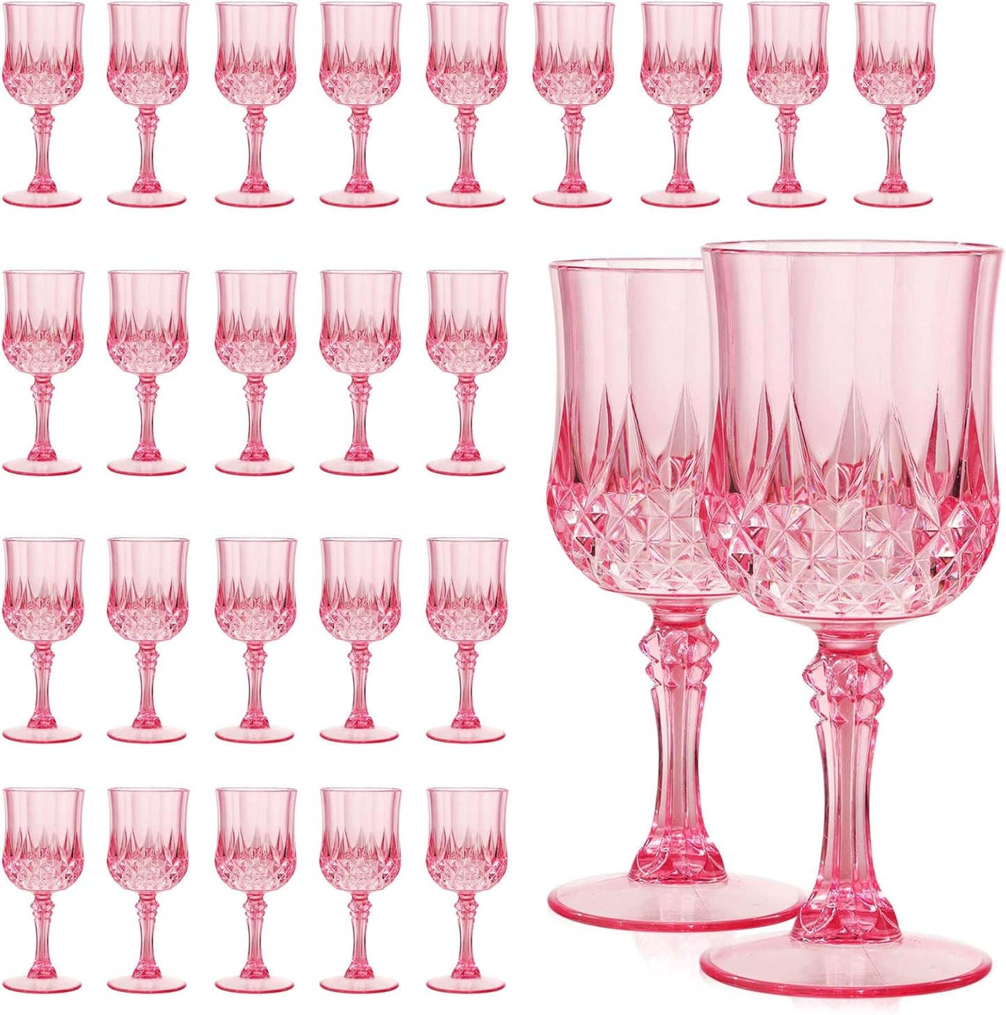 Pink Plastic Wine Glasses Set of 24 – 7oz Unbreakable Pink Plastic Goblets for Parties Reusable & Dishwasher-Safe Ideal for Weddings, Bars, and Every Celebration