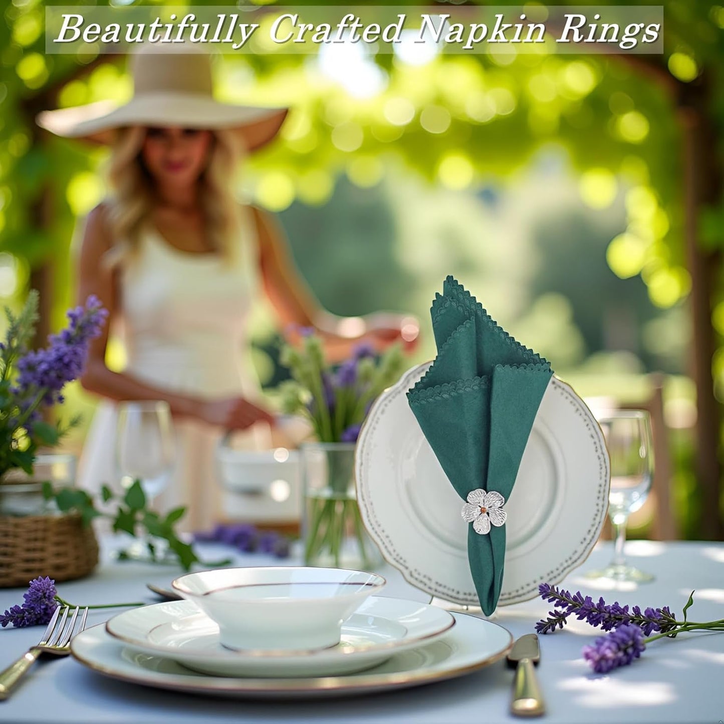 Flower Napkin Rings Set of 50, Plum Blossom Napkin Ring Silver Floral Holder for Wedding Season Banquet Party Décor Holiday Dinner Delicate Serviette Buckles Table Setting (Silver 50)