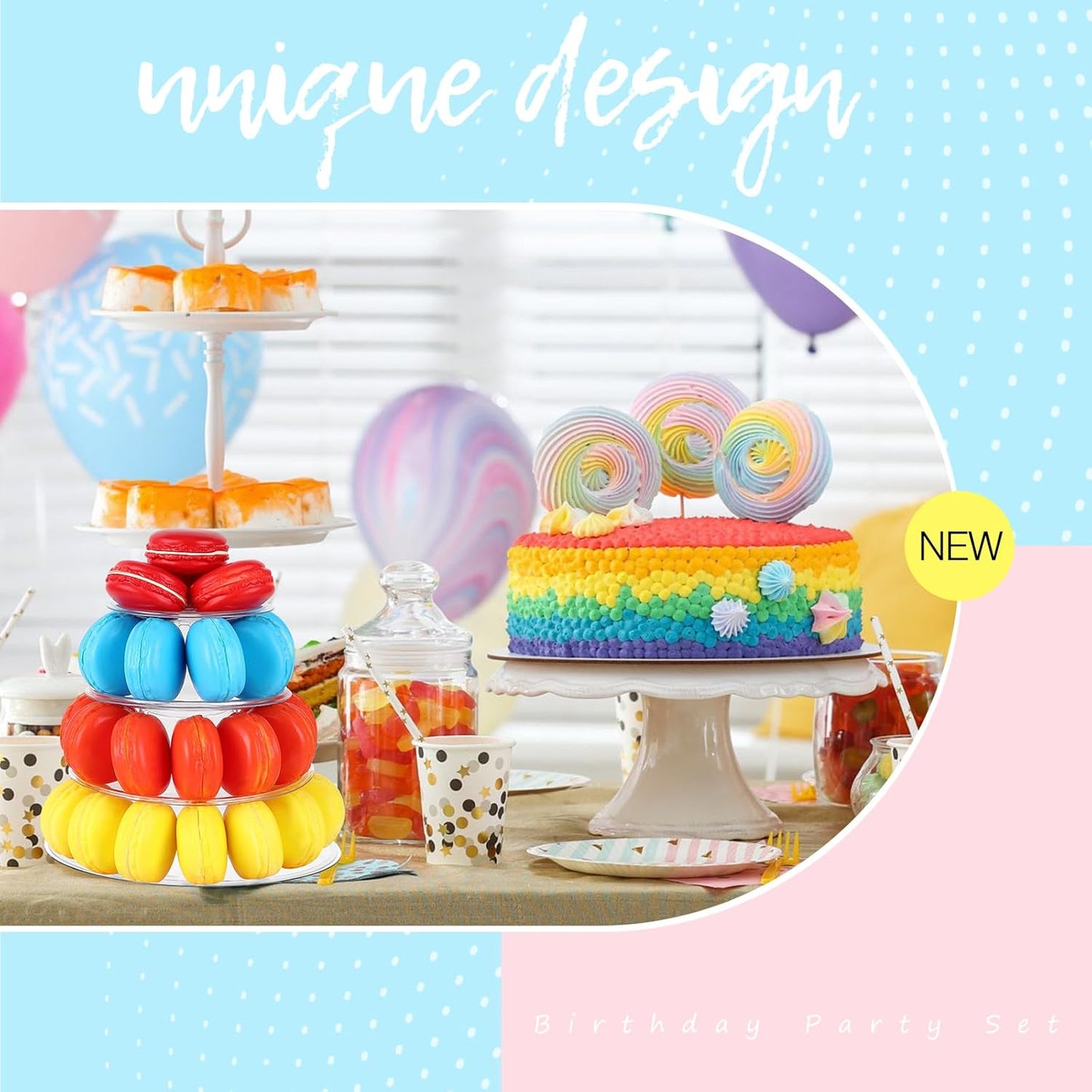 Juexica 1 Pcs Round Macaron Display Tower Stand 4 Tiers Plastic Cake Rack Macaron Wedding Cupcake Display Food Serving Stands Clear Dessert Tower for Wedding Baby Shower Birthday Decoration