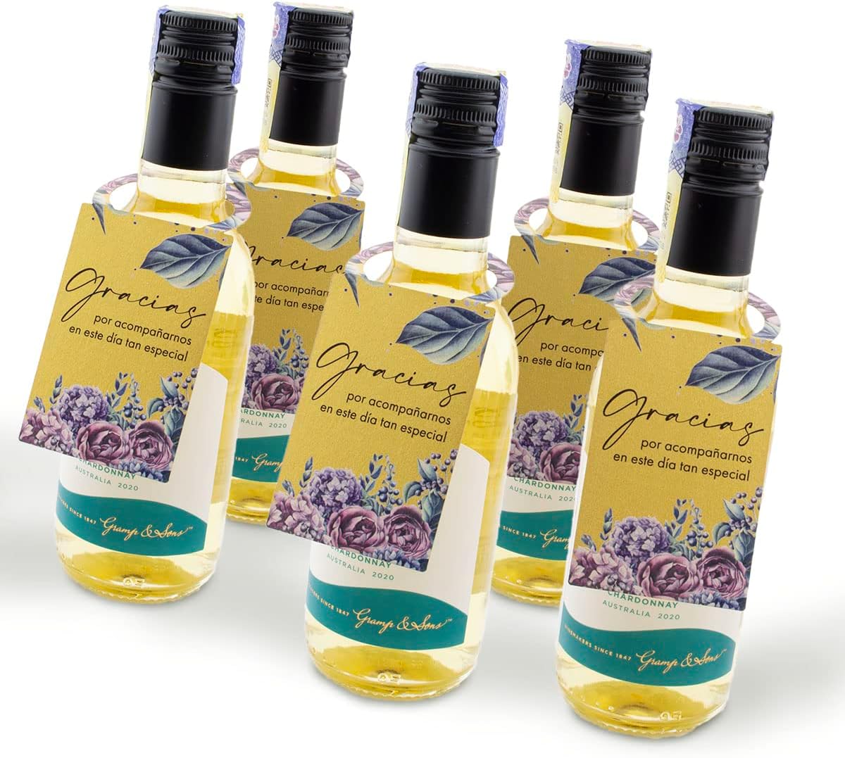 Summer-Ray 50pcs Gracias Mini Champagne Mini Wine Bottle Weding Party Favors Tags (Shimmering Gold)
