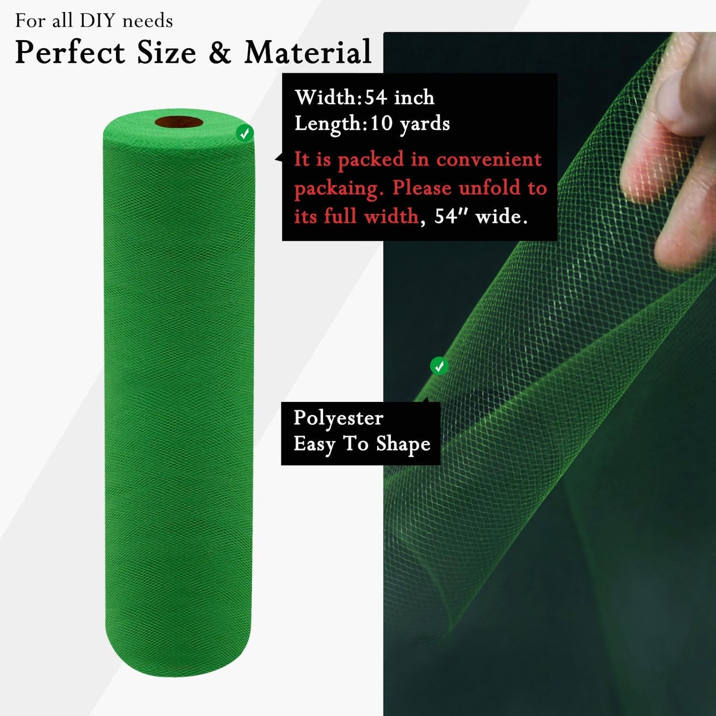 Emerald Green Tulle Fabric Rolls 54 Inch by 10 Yards Fabric Tulle Bolt for Wedding Christmas Decorations Gift Wrapping DIY Tutu Baby Shower Table Skirt Birthday Party Craft Supplies