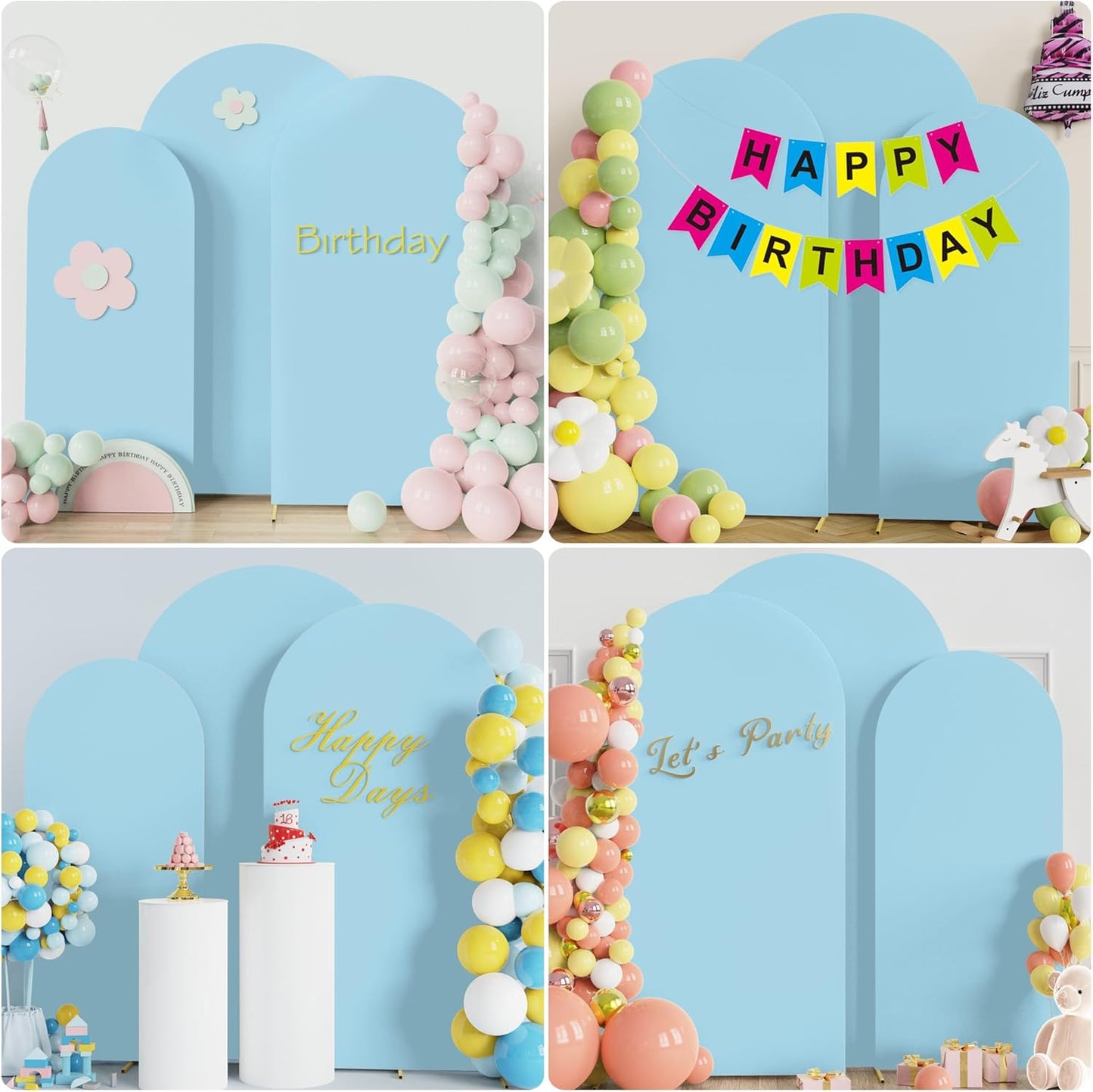 Fomcet Wedding Arch Cover 7.2FT, 6.6FT, 6FT Dusty Blue Spandex Fitted Fabric Backdrop Set of 3 Round Top Chiara Arch Backdrop Stands Covers for Wedding Ceremony Birthday Party Baby Shower Decor