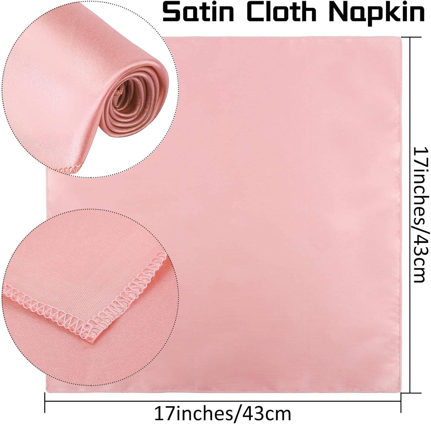 ANECO 12 Pieces Satin Napkins Soft Dinner Napkins Square Table Napkins 17 x 17 Inches for Restaurant Weddings Party Dinner Decoration (Rose Gold)