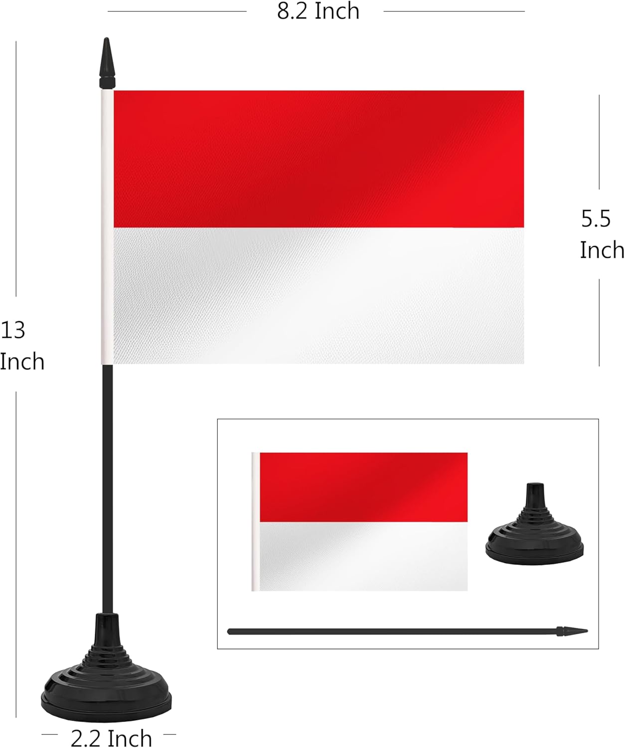 12 Pack Indonesia Desk Flag Set, Indonesian Table Office Flag, Small Miniature Desktop Flag With Black Pole and Black Base, Classroom, Offices Meeting Desk Decoration (Indonesia)