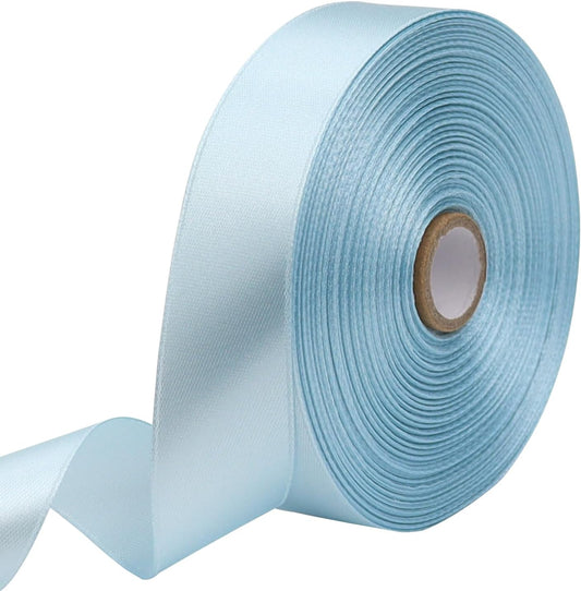Sky blue Solid Satin Ribbon 1 Inch 50 Yards Solid Polyester Fabric Ribbon for Gift Wrapping Wedding Christmas Baby Shower Birthday Party Decoration Handmade Immortal Flower Craft