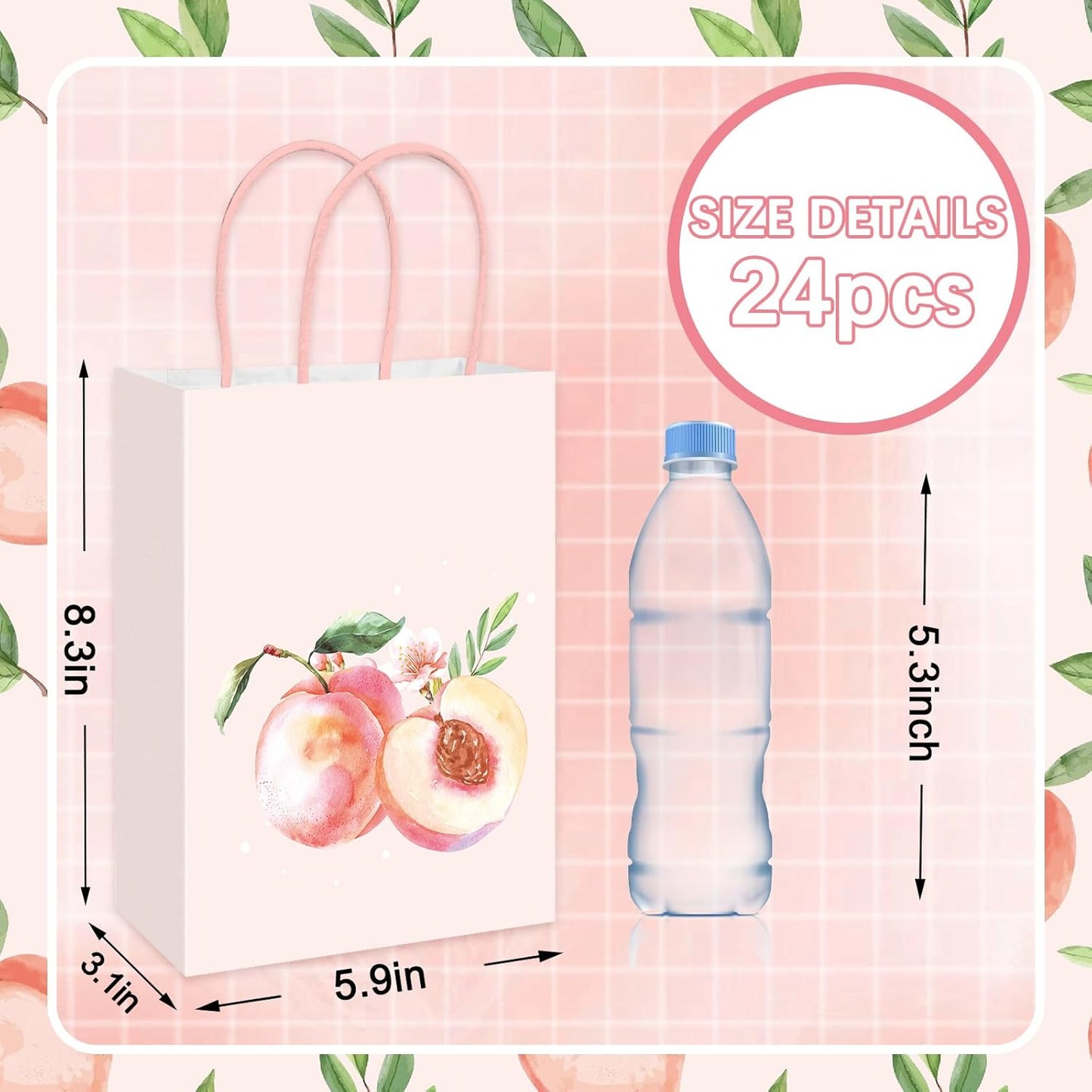 JarThenaAMCS 24Pcs Peach Paper Gift Bag Pink Treat Bags with Handles Candy Goodie Bags for Spring Summer Wedding Birthday Bridal Baby Shower Party Favors Supplies