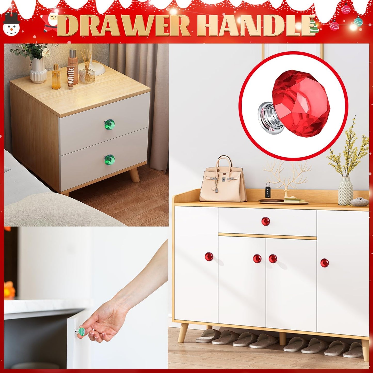 DIY Fairy Wand Garden Beads Stakes Wands Kit,Multiple Color Scheme European Beads Crystal Diamond Tops and 12 or 10 Inch Threaded Rods,Stainless Steel Stakes with Diamond Toppe(red+green+white)