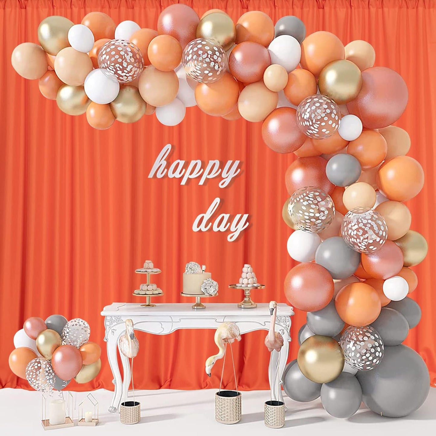 MYSKY HOME Orange Backdrop Curtains for Parties, Weddings, Stage - Light Filtering, Sliding Drapes, 5ft x 10ft, 2 Panels