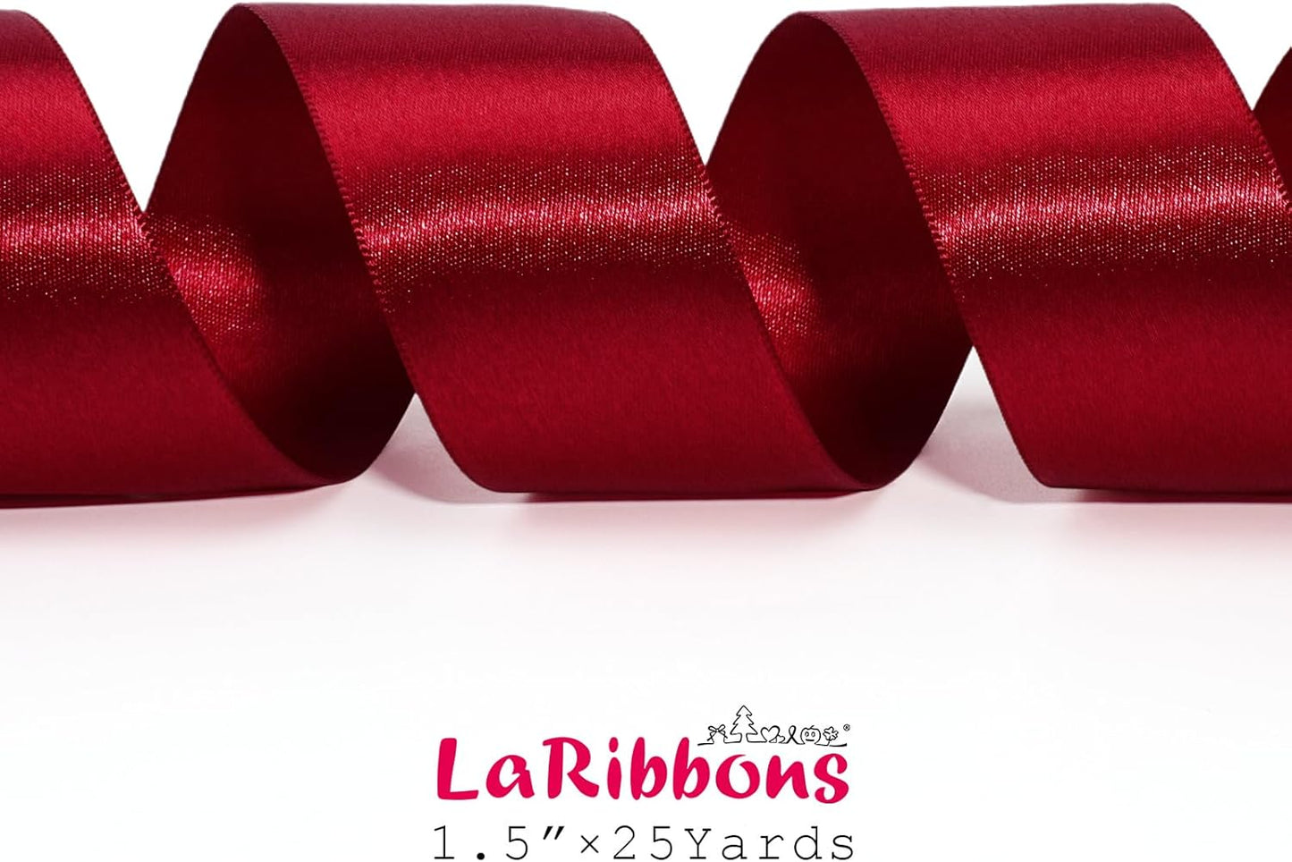 LaRibbons Burgundy Satin Ribbon 1 1/2 Inch 25 Yards Luxury Double Faced Dark Red Silk Ribbon for Flower Bouquet Crafts Gift Wrapping Wedding Party Christmas Decoration
