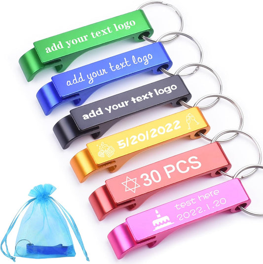 30pcs Personalized Bottle Opener Keychain Bulk, Custom Text/Logo/Photo