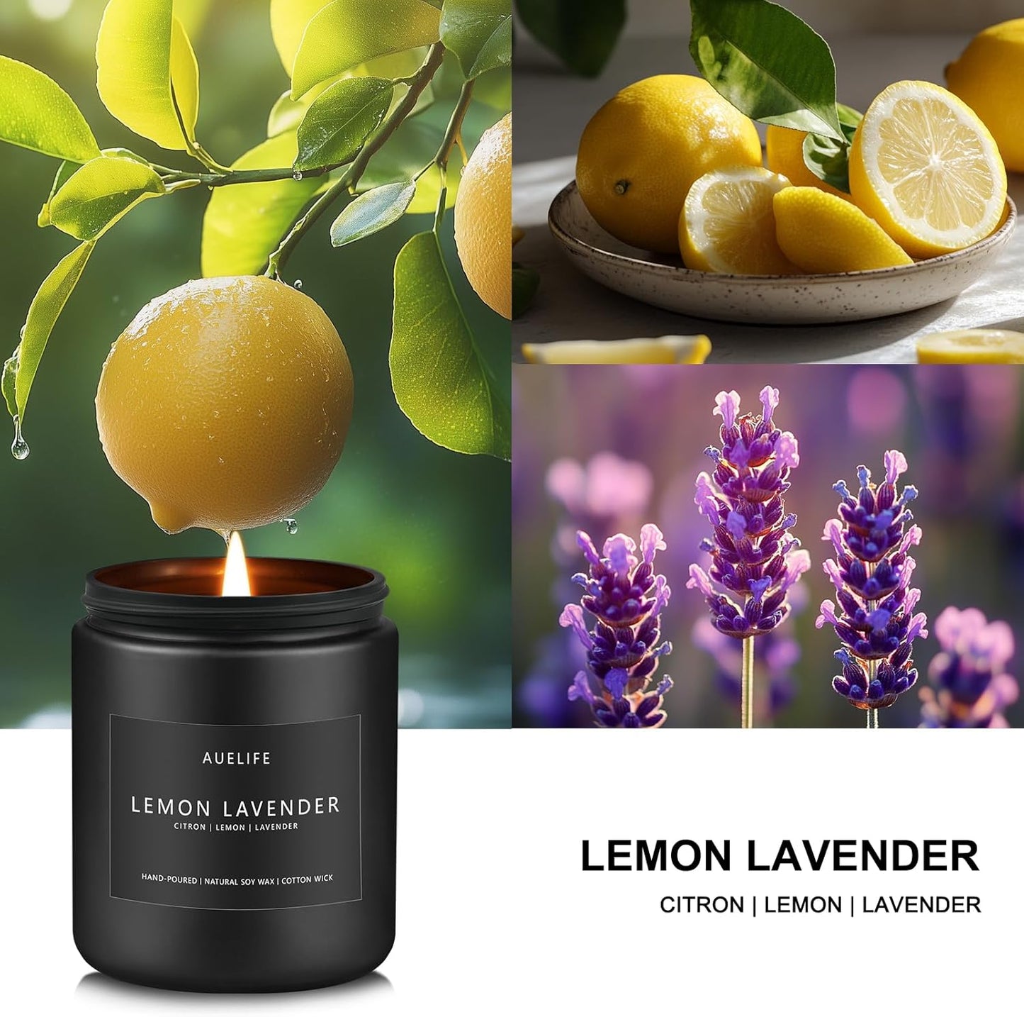 Lemon Lavender Candle | Scented Candles for Home, Aromatherapy Gifts - Soy Candles for Home Scented, Candle Gift for Women Men, Natural Fragrance -7oz 50 Hours Long Burning