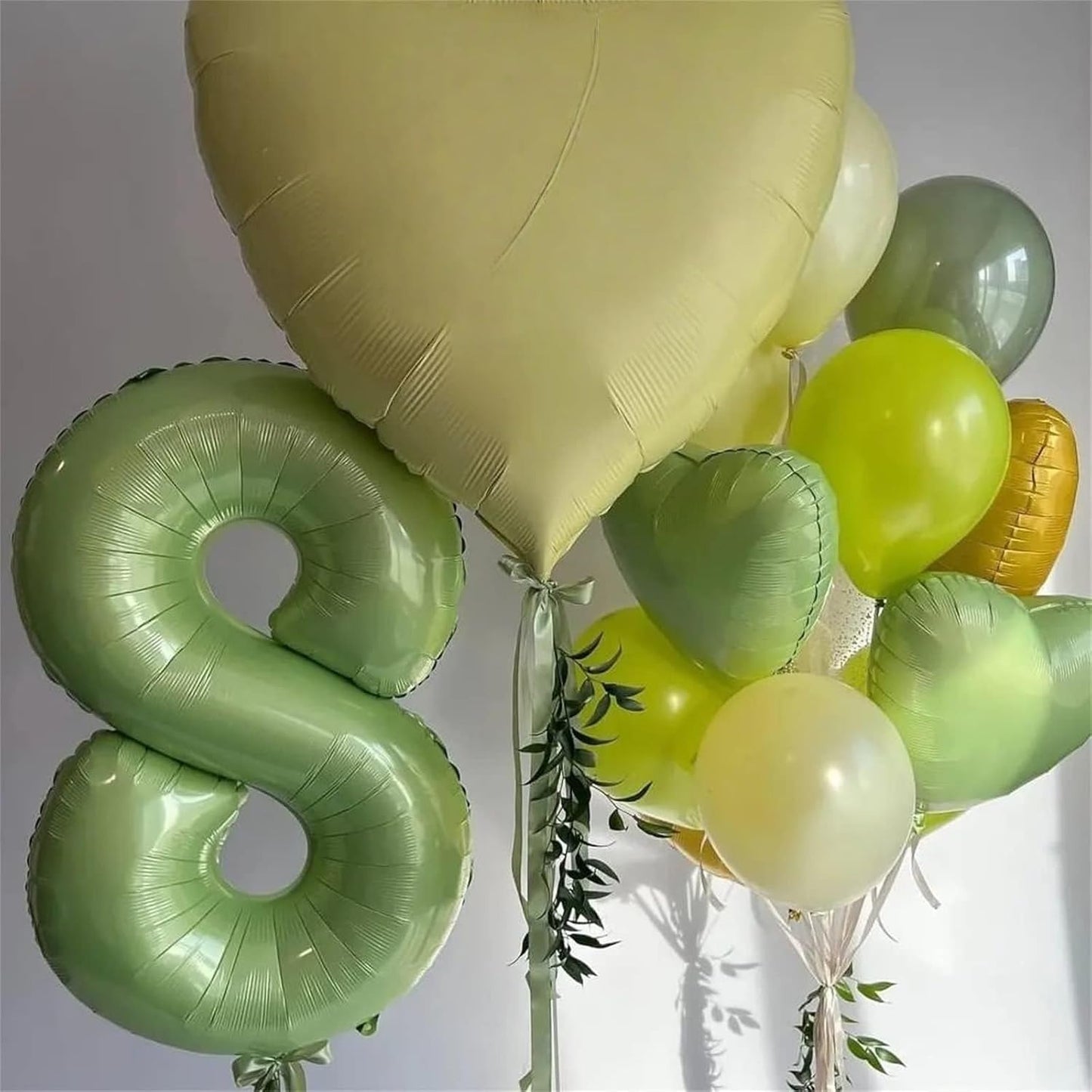 Sage Green Balloon Number 8, 40 Inch Large Self Inflating Foil Number Balloons 0-9, Olive Green Digital 8 Helium Balloon for 8th Girls Boys Women Jungle Safari Birthday Party Anniversary Decorations