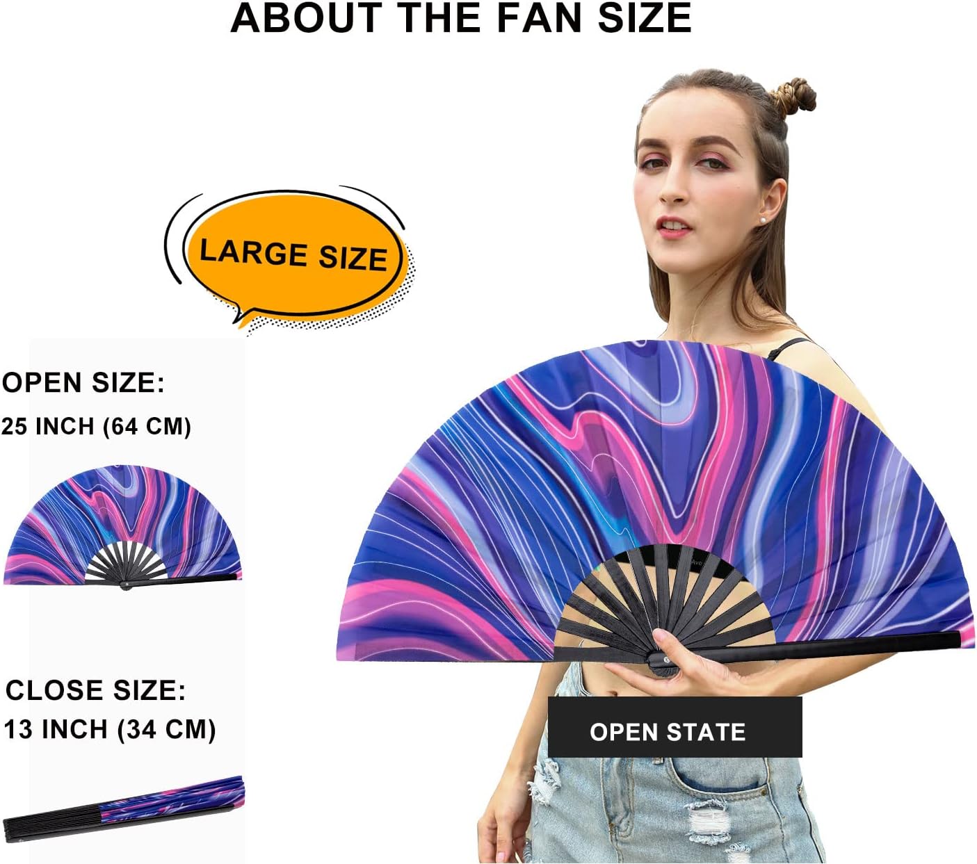 Amajiji Large Folding Hand Rave Fan Popping Fan for Line Dancing Clacking Fans for Boots On The Ground Dance,Party,Decoration,Festival (Purple Basses)