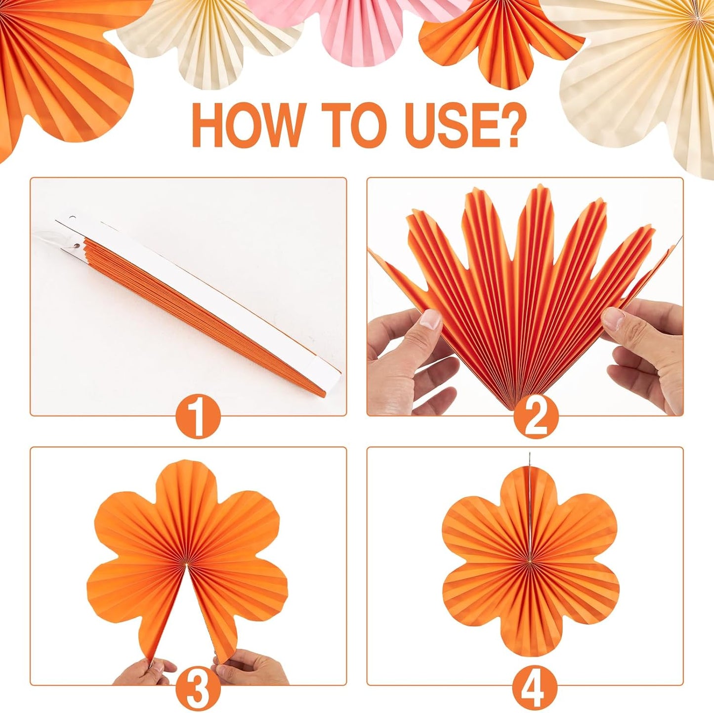 Paper Flowers Decorations for Wall Orange Paper Fans Classroom Decoration Paper Floral Backdrop Decor Paper Fans Decoration Hanging Paper Fans Pink Flower Wall Decor, Set of 9