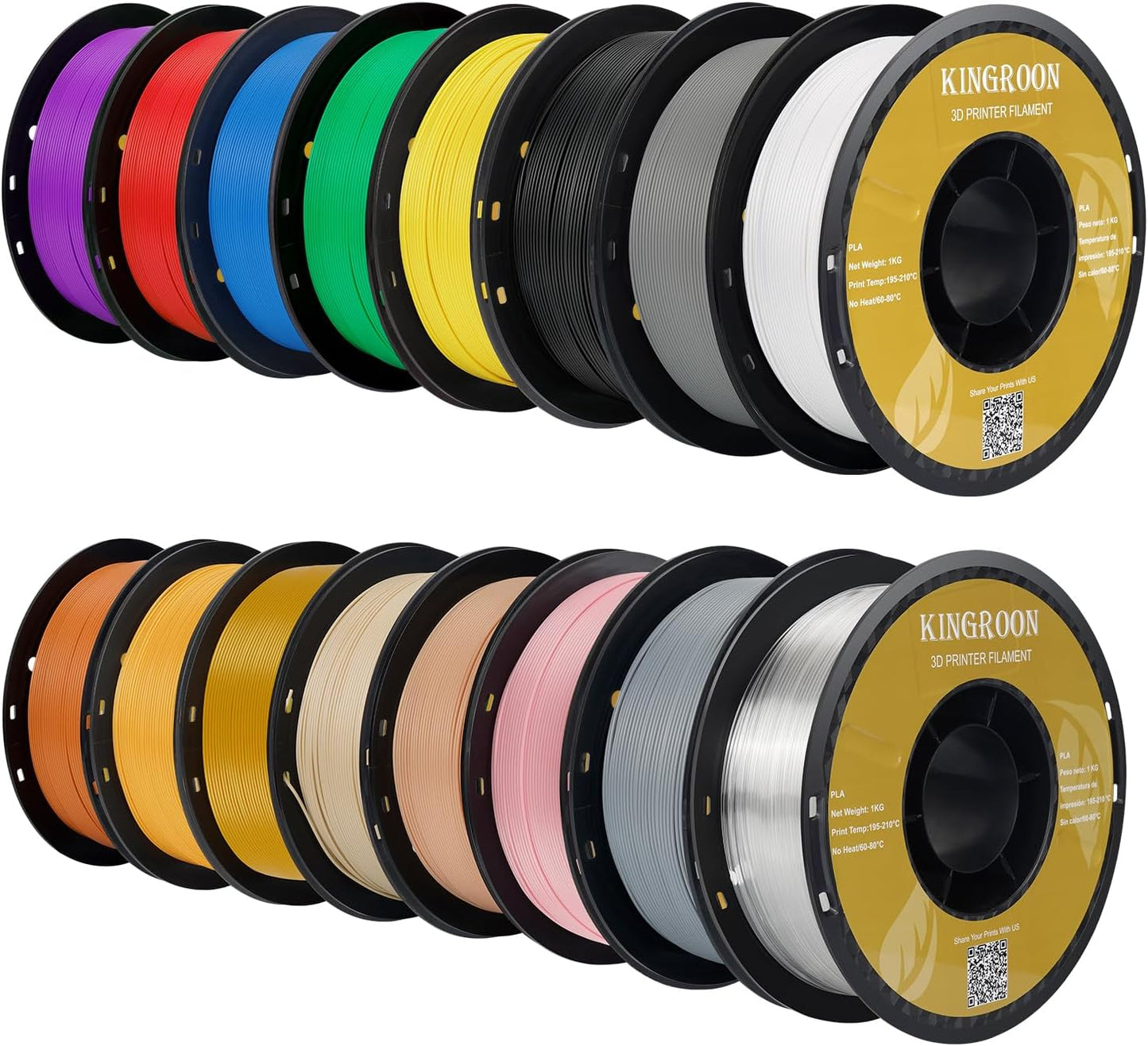 Kingroon 16KG PLA Filament Bundle 1.75mm 3D Printer Filament Multicolor Pla Filament Bulk for Most 3D Printer,1kg Spool,16 Rolls,16 Colors