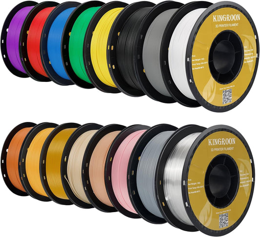 Kingroon 16KG PLA Filament Bundle 1.75mm 3D Printer Filament Multicolor Pla Filament Bulk for Most 3D Printer,1kg Spool,16 Rolls,16 Colors