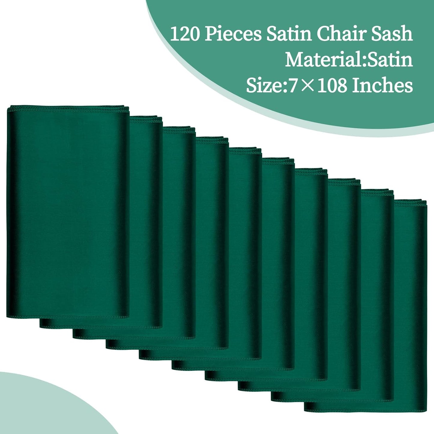fani 120 PCS Forest Green Satin Chair Sashes Bows Universal Chair Cover for Wedding Reception Restaurant Event Decoration Banquet,Party,Hotel Event Decorations (7 x 108 inch)