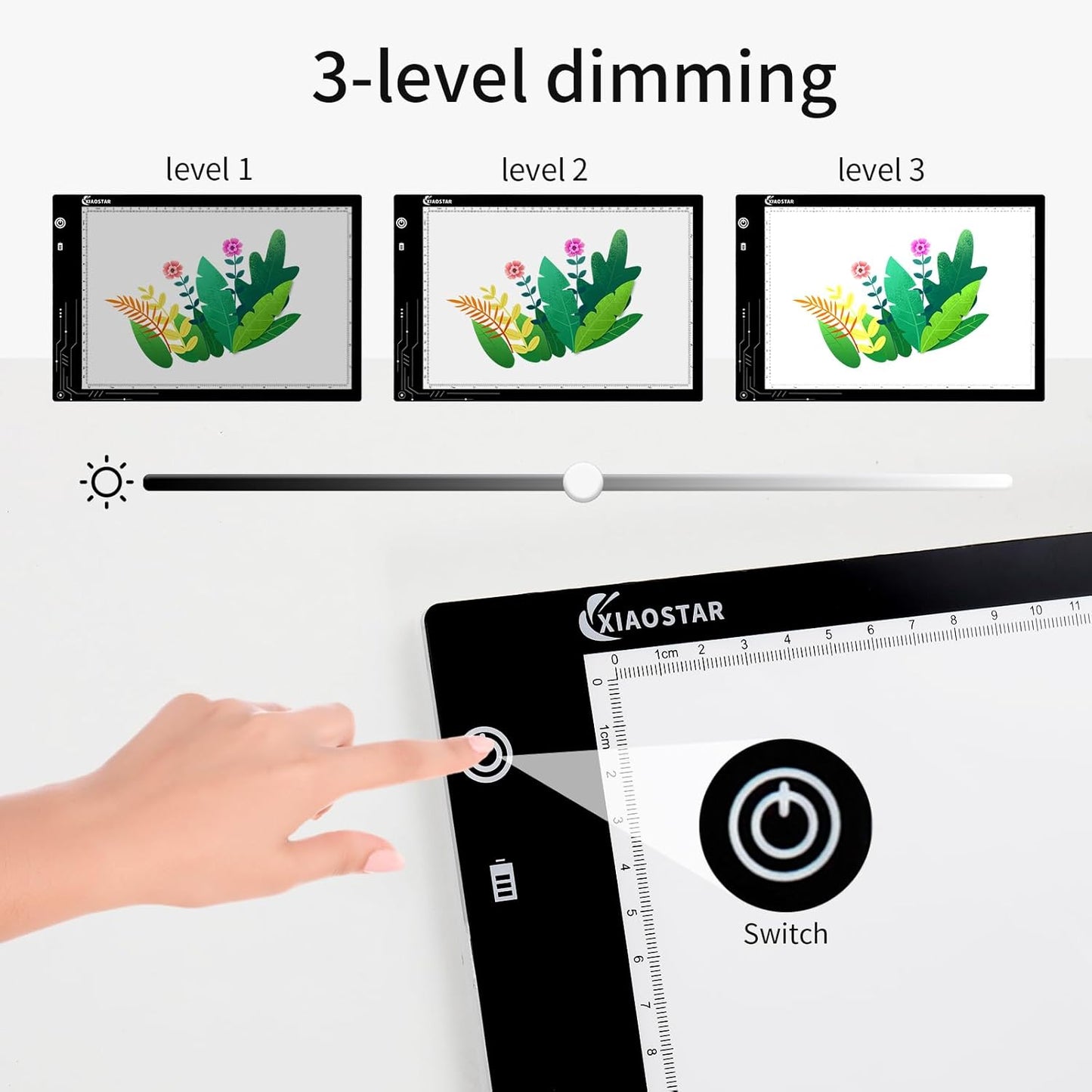 XIAOSTAR Rechargeable Light Box Drawing A4, Tracing Board with Adjustable Brightness for Artists, Animation Drawing, Sketching, X-ray Viewing (A4-RCG)
