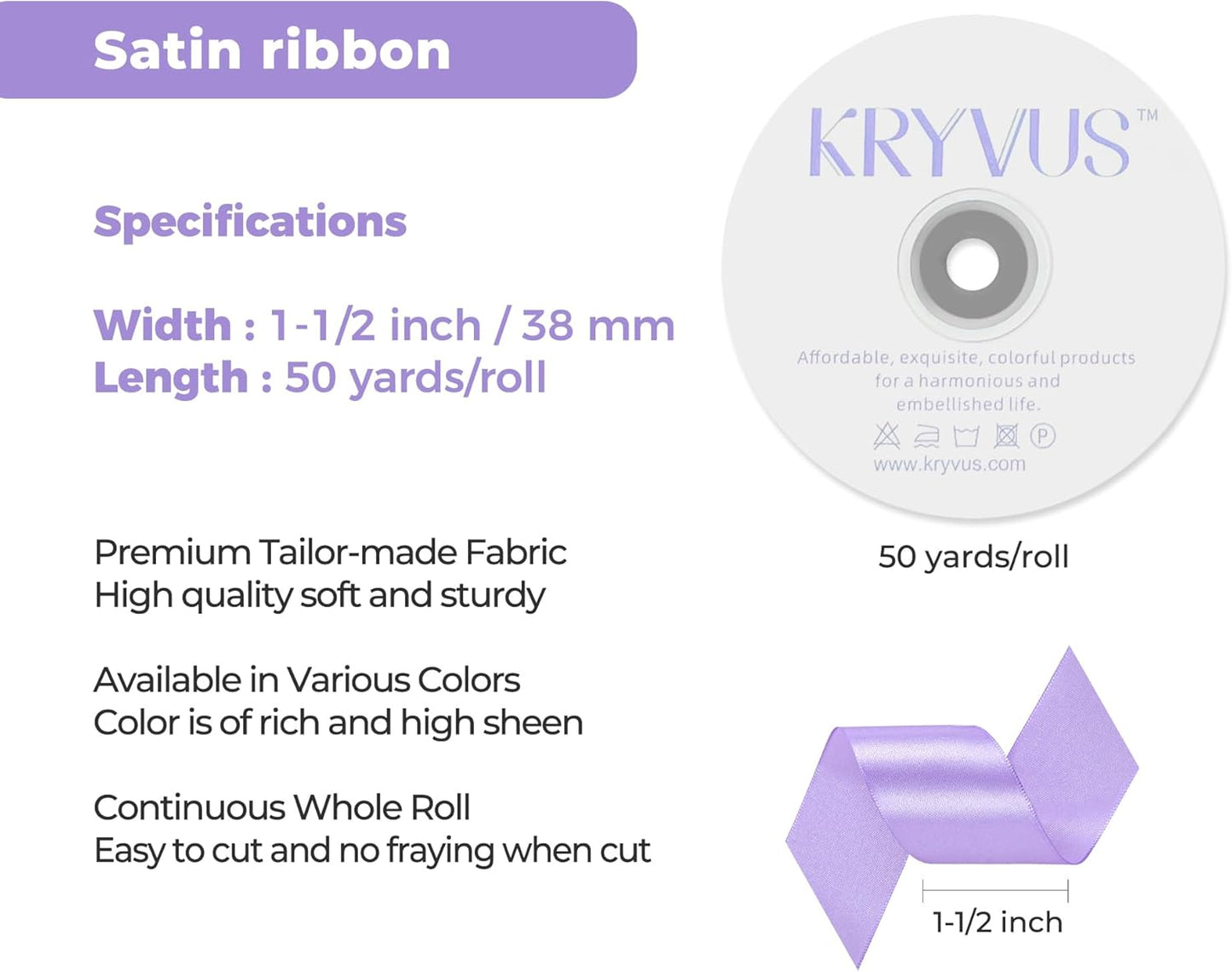 Light Purple Satin Ribbon 1-1/2 inch X Continuous 50 Yards, Single Face Polyester Ribbon Perfect for Gift Wrapping, Flower Bouquet, Wedding Decor, Crafts, Bow Making, Sewing and More