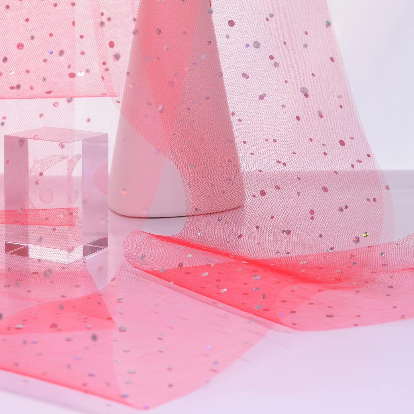 Glitter Tulle Rolls, 6' by 50 Yards (150FT) Sequin Tulle Netting Fabric for Tutu Skirts Sewing Birthday Wedding Party Decoration (Red)