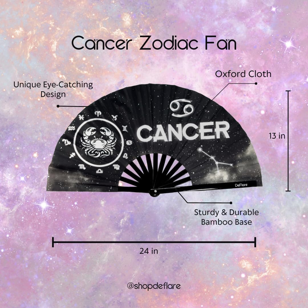 DeFlare | Cosmic Zodiac Rave Fan | Zodiac Sign Hand Fan | Astrology Rave Fan | Hand Fan | Large Rave Fan | Large Clacking Fan